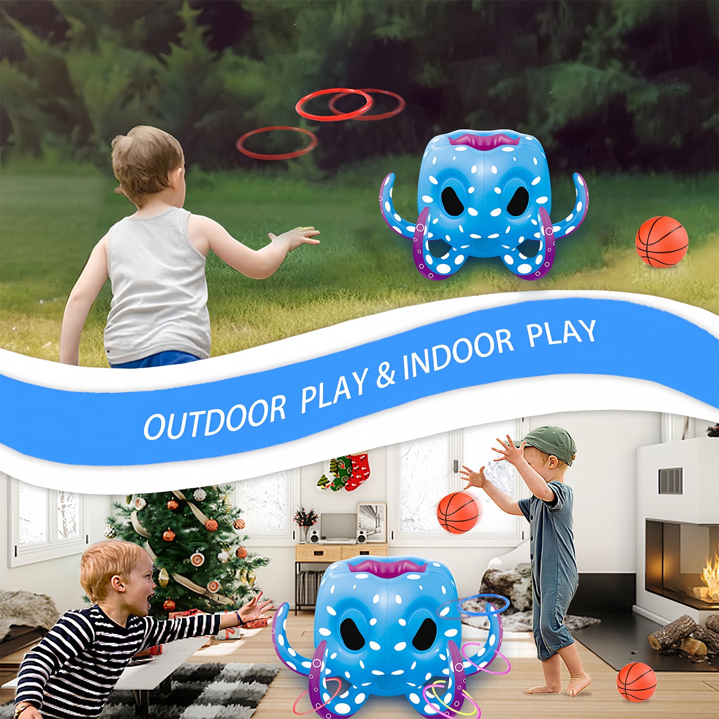 Octopus Pool Toys, Inflatable Basketball Hoop| Ring Toss Game for Indoor Outdoor Play, Cool Summer Toys for Ages 3 4 5 6 7 8 Year Old Boys Girls Adults Family Party Gift