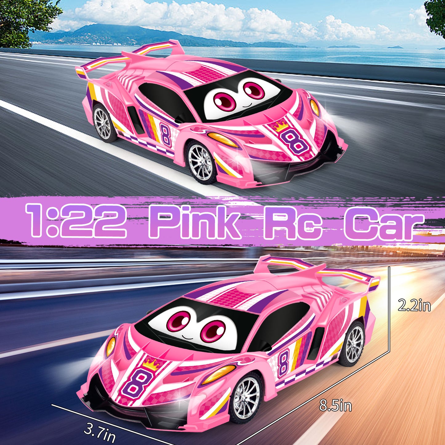 Remote Control Cars Toys for 3 4 5 6 7 8 Year Old Boys 1:18 High Speed Sports Racing Drift RC Car with LED Light Boys Girls Gifts Age 3-12 Kids Toy Birthday Presents Indoor Outdoor Game