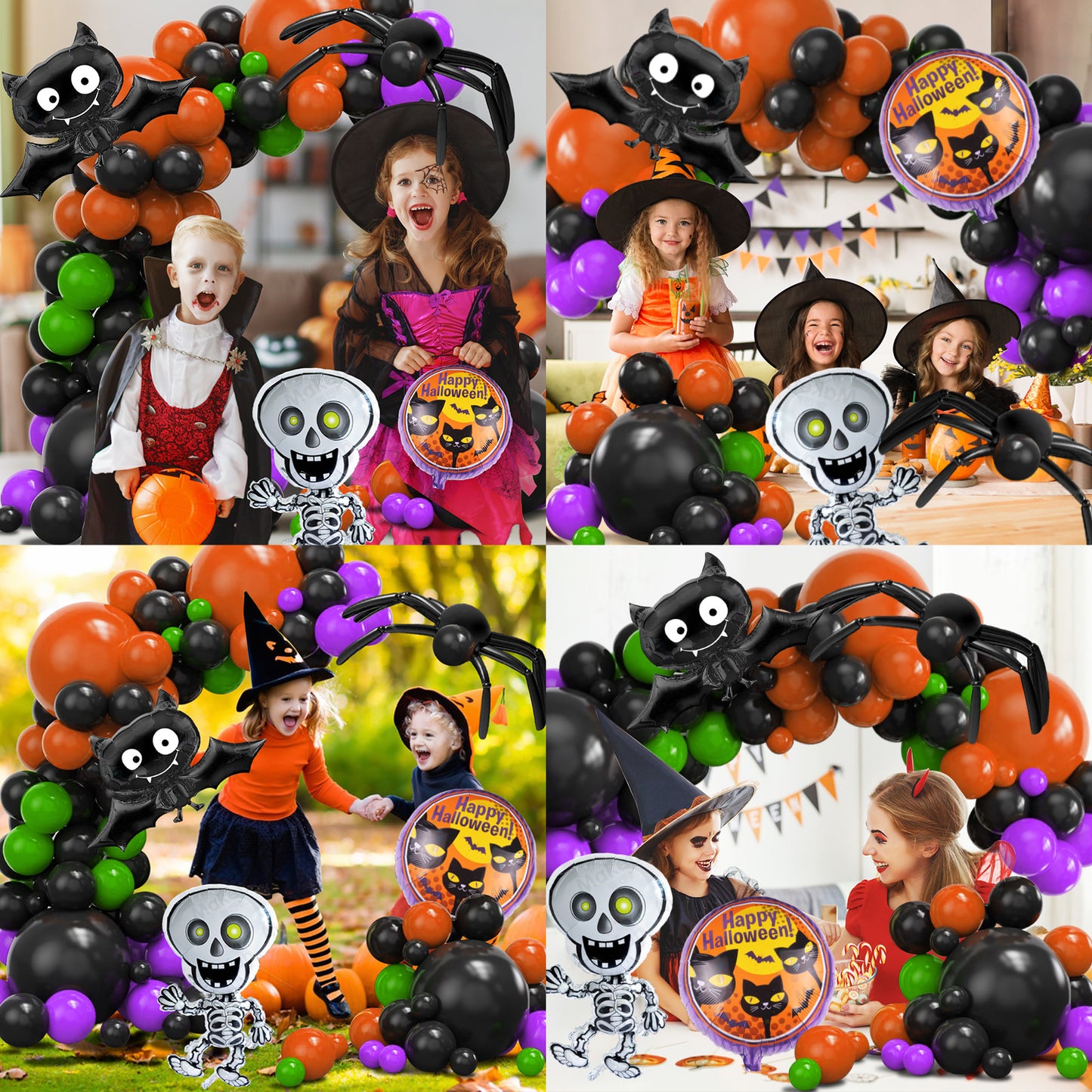 Halloween Balloon Garland Arch Kit, Black White Orange Silver Agate Balloons for Halloween Day Party Background Decorations