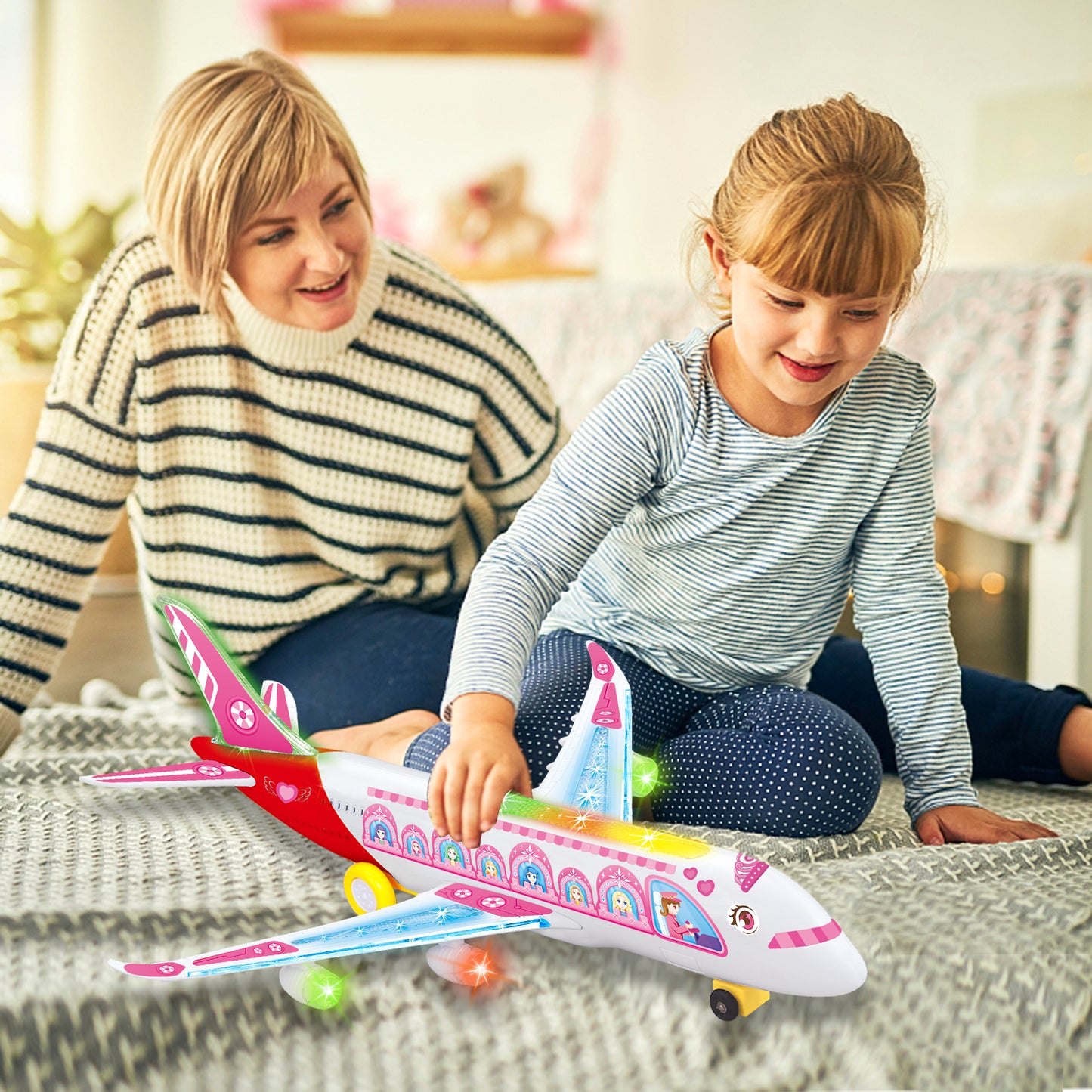 Big Planes Toys for 3 4 5 6 8 Year Old Boys Girls,Toddler Toys, Airplane Model with LED Lights and Sounds and Universal Wheel, Sensory Toddler Autism Toys for Kids Birthday Festive Days Gift