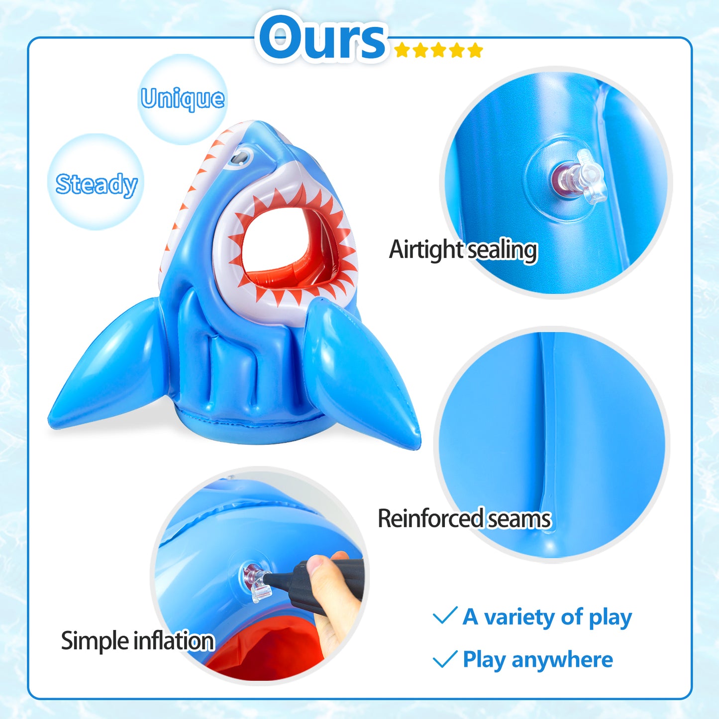 Cool Toys| 3-in-1 Inflatable Basketball & Football & Head Hoop Balls Games Shark Toys for Kids Birthday Gifts, Great Indoor Outdoor Beach Water Pool Game Toys for Boys Girls Adults Party Favors
