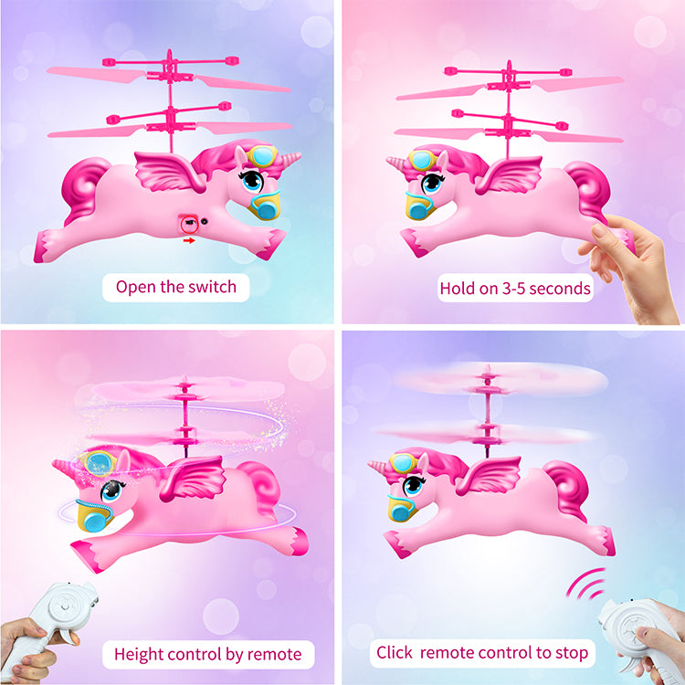 Unicorn Toys for Girls Age 4-6 7 8 9 Teens Birthday, Remote Control Helicopter Unicorn Drone Toys for Beginner Kids Indoor Outdoor Play Unicorn Party Favors's Star