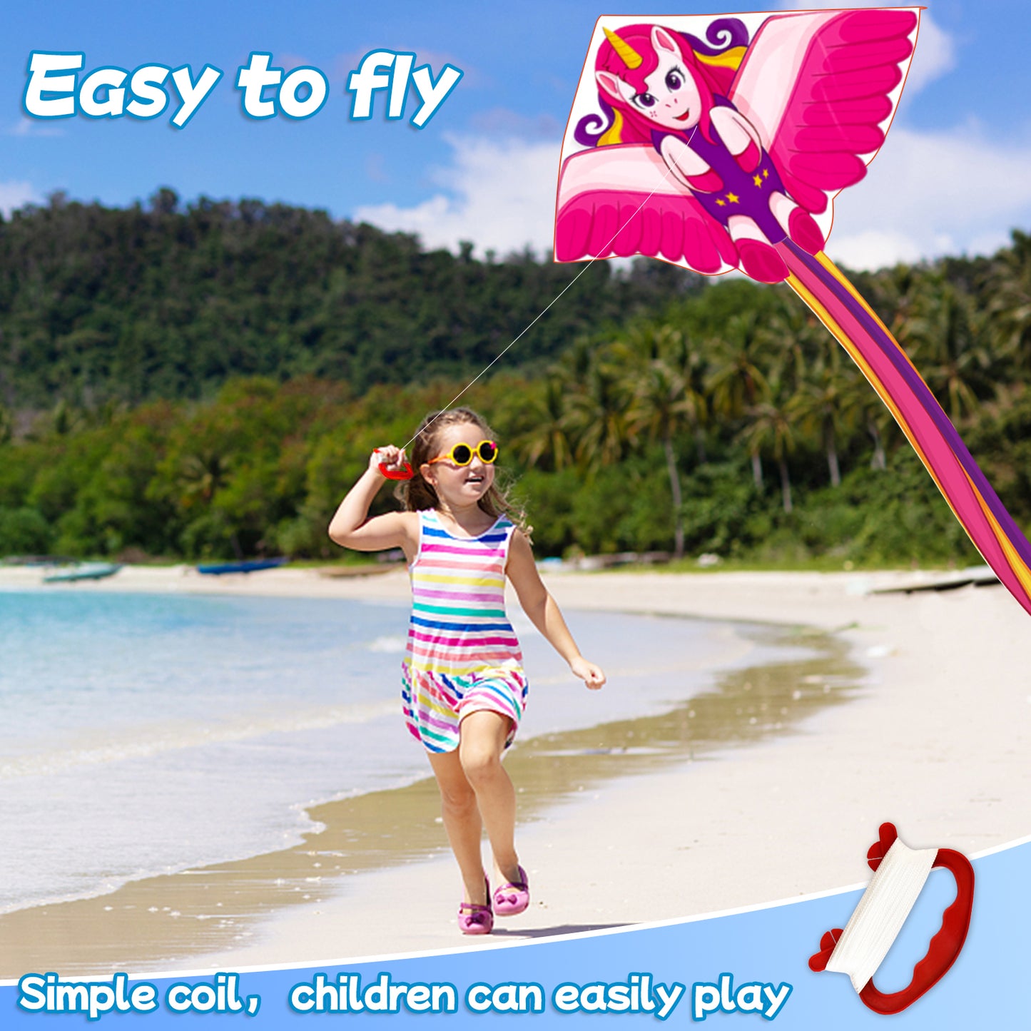 Kite for Kids Age 4-8 8-12, Large Kite for Boys Adults Easy to Fly & Assemble, Beach Kites with 328ft Kite String,Perfect for Beach Trip Park Family Activities Outdoor Games-Unicorn