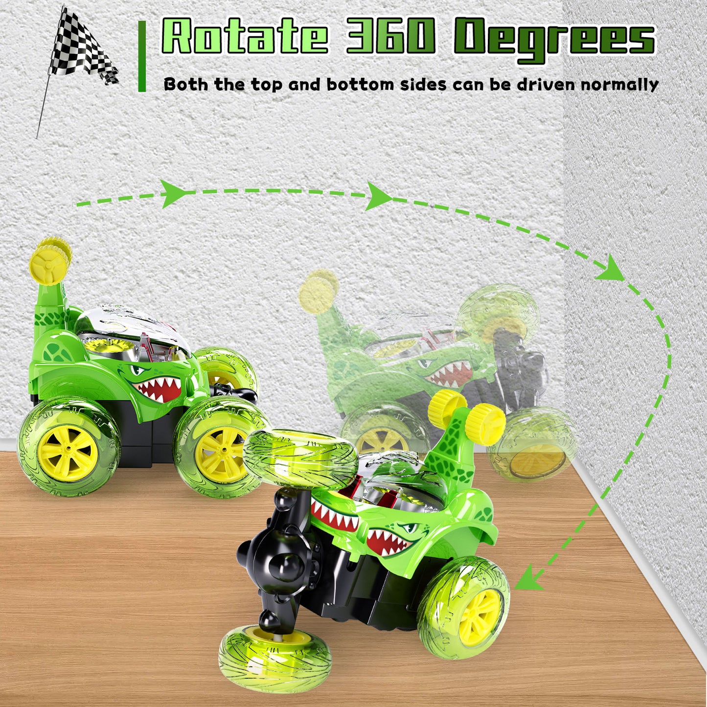 Remote Control Cars, Toy Cars for Kids Age 3 4 5 6, RC Stunt Car with LED Light,Green Shark Gifts for Girls & Boys, Shark Toys for 3 4 5 6 Year Old Girls & Boys