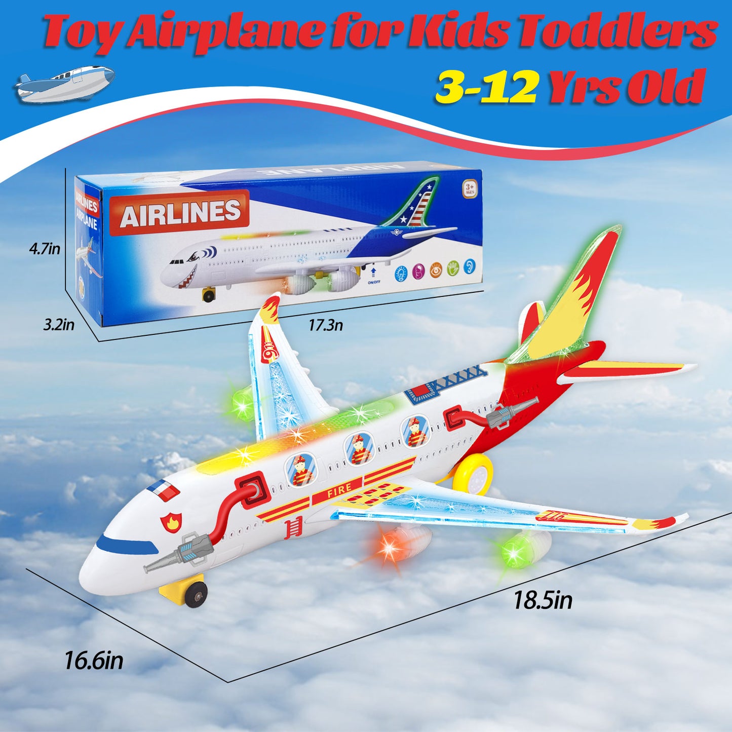 Big Planes Toys for 3 4 5 6 8 Year Old Boys Girls,Toddler Toys, Airplane Model with LED Lights and Sounds and Universal Wheel, Sensory Toddler Autism Toys for Kids Birthday Festive Days Gift