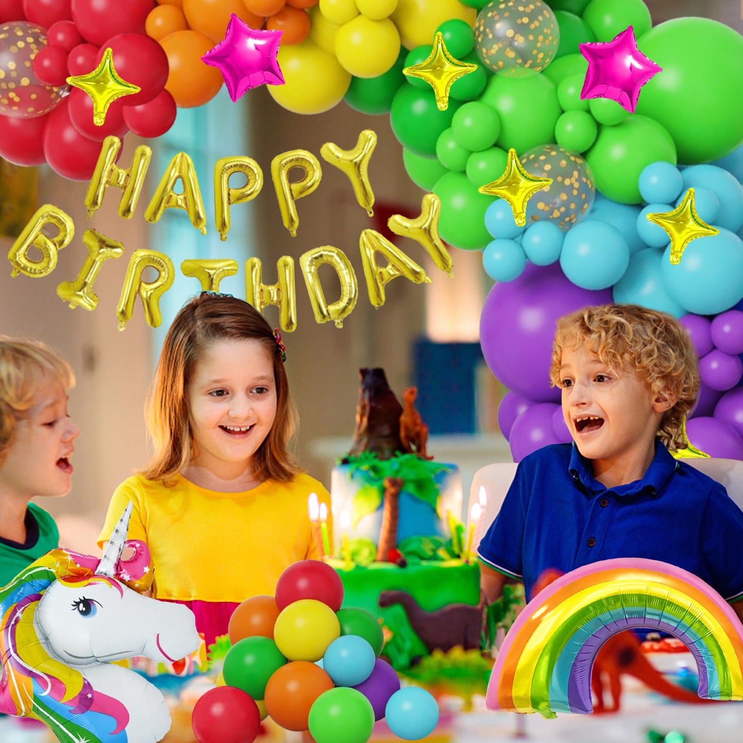 Unicorn Birthday Party Decorations Girl, Pastel Macaron Birthday Balloons with 3D Unicorn, Confetti Balloons, Happy Birthday Banner, Unicorn Cake Toppers Tablecloth for Birthday Decorations Girls