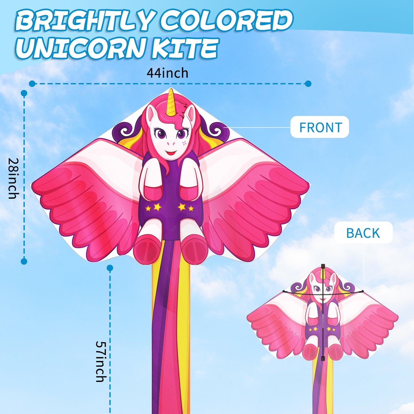 Kite for Kids Age 4-8 8-12, Large Kite for Boys Adults Easy to Fly & Assemble, Beach Kites with 328ft Kite String,Perfect for Beach Trip Park Family Activities Outdoor Games-Unicorn