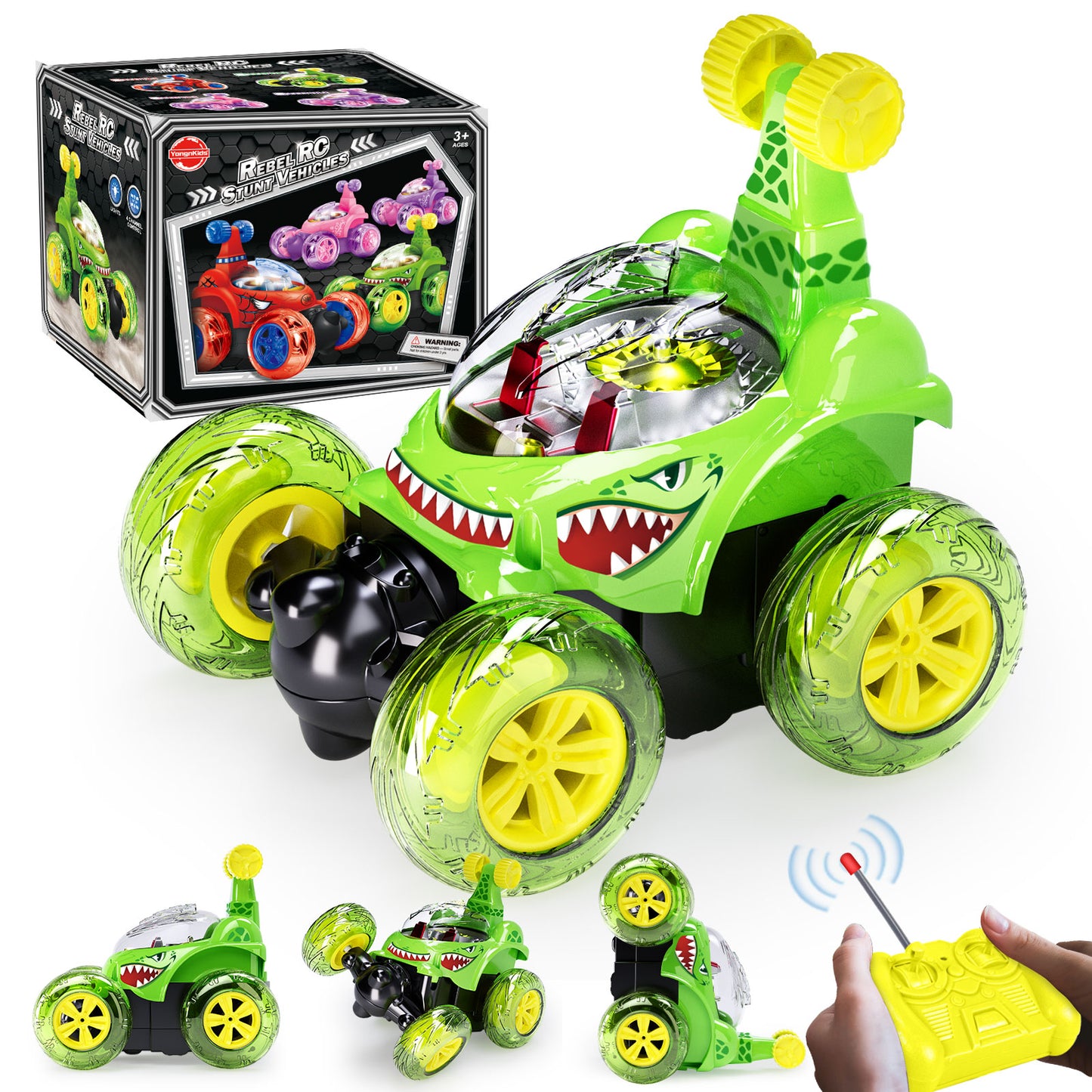 Remote Control Cars, Toy Cars for Kids Age 3 4 5 6, RC Stunt Car with LED Light,Green Shark Gifts for Girls & Boys, Shark Toys for 3 4 5 6 Year Old Girls & Boys