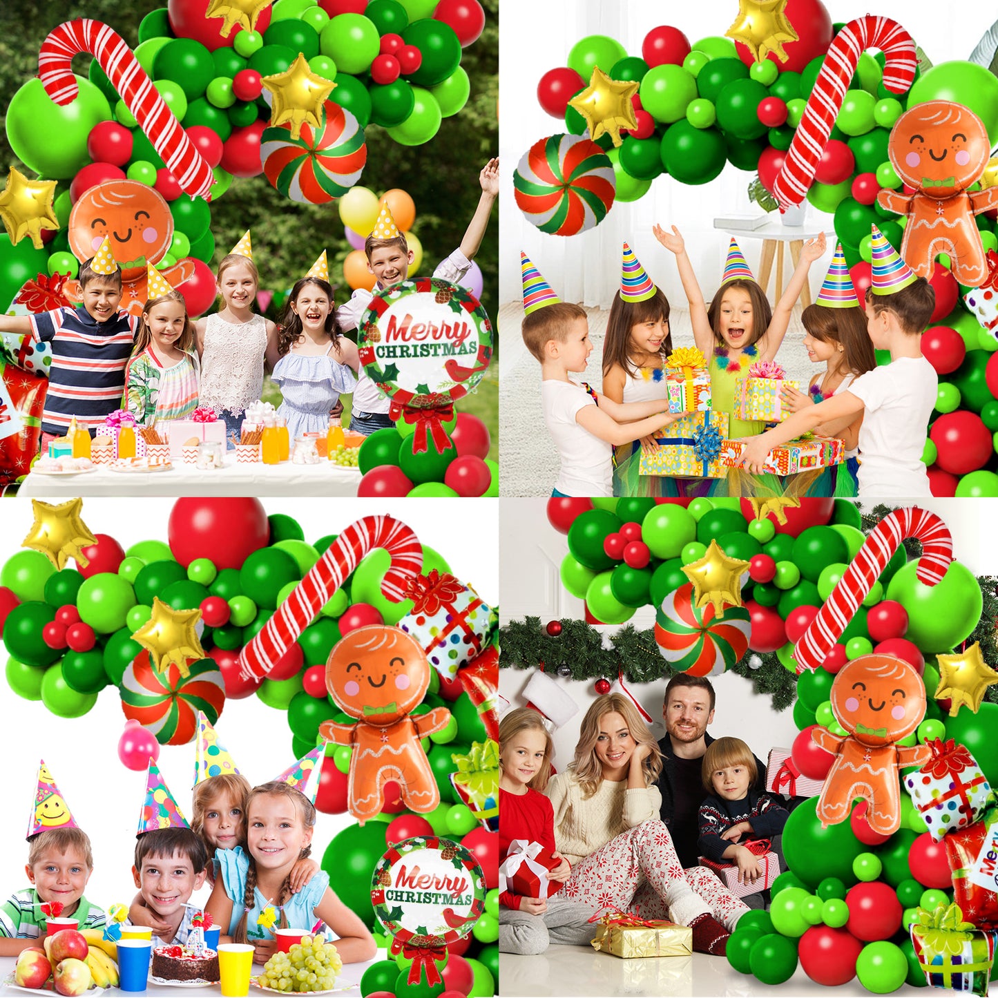 Merry Christmas Balloon Garland Arch Kit Include Xmas Latex Balloons Candy Foil and Candy Cane Balloons for Wintertime Holiday New Year Birthday Party Decoration Supplies(Red and Green)