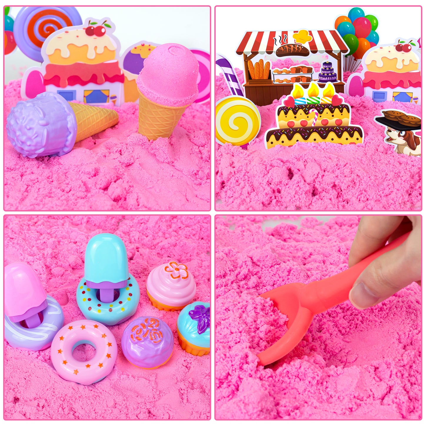 Ice Cream Play Sand Kit, Sensory Bin Toy for Kids, Sandbox Set Toys with Magic Sands, Ice Cream & Cake Models and Tools Creativity Gift Indoor Outdoor Play for Boys Girls Ages 3+