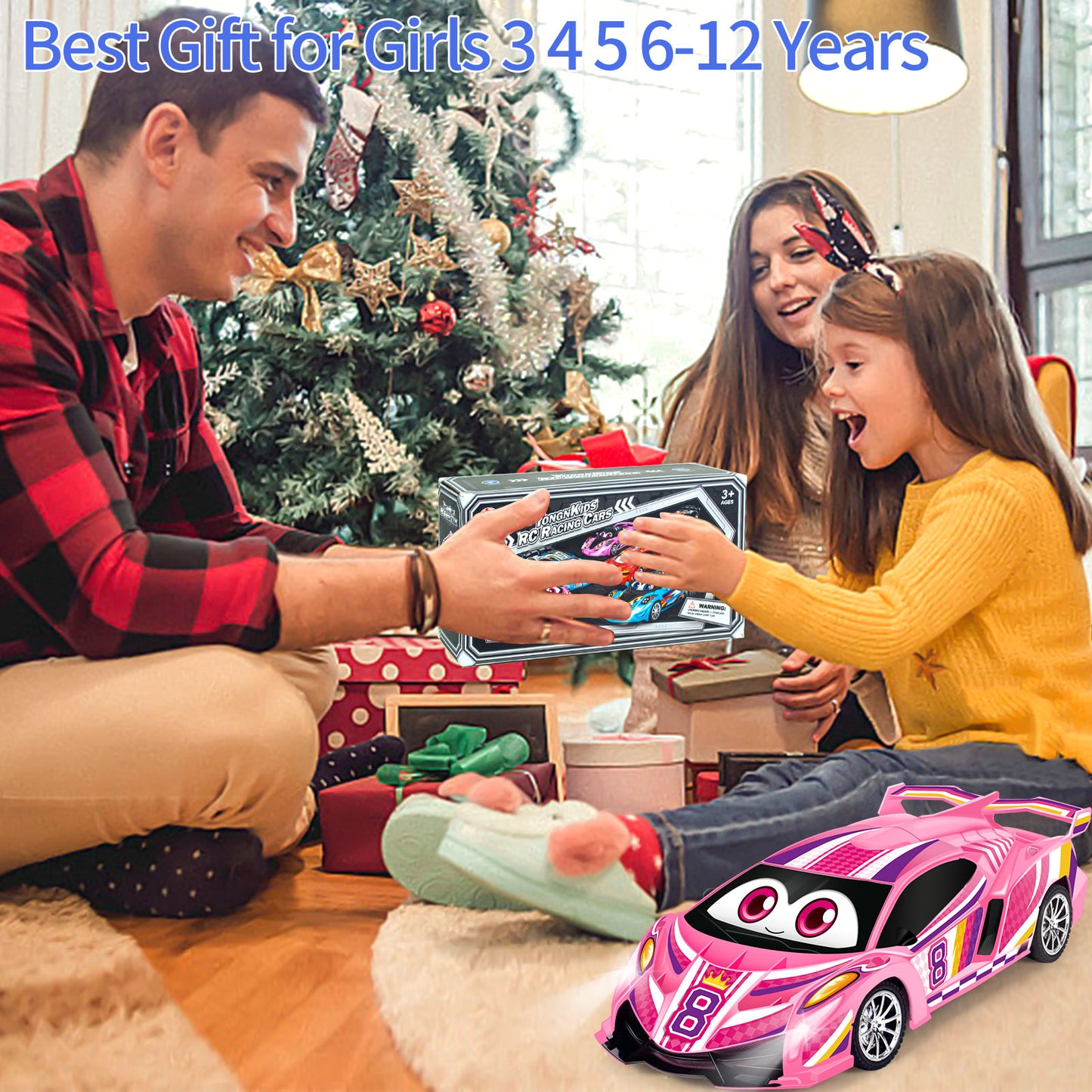 Remote Control Cars Toys for 3 4 5 6 7 8 Year Old Boys 1:18 High Speed Sports Racing Drift RC Car with LED Light Boys Girls Gifts Age 3-12 Kids Toy Birthday Presents Indoor Outdoor Game