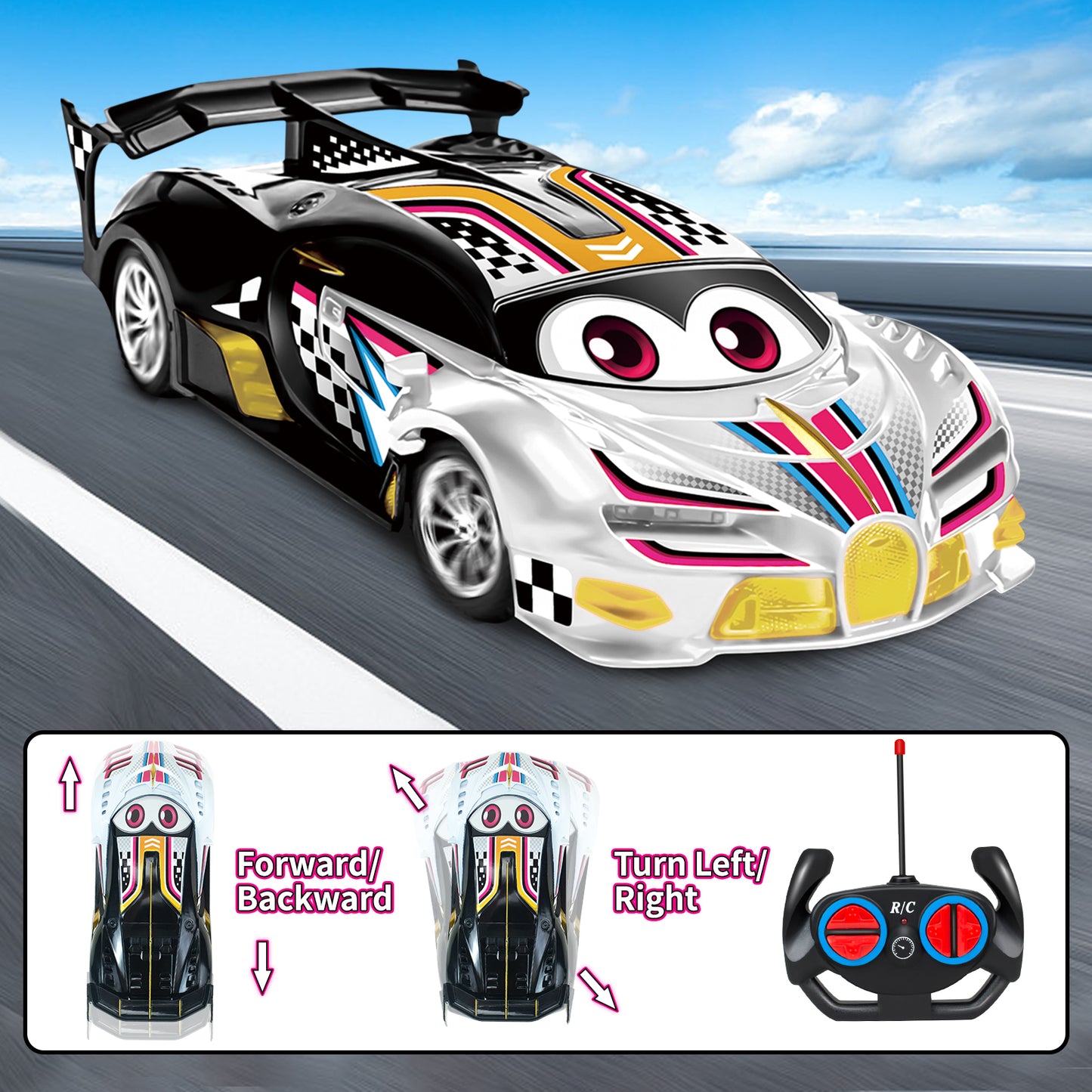Remote Control Cars Toys for 3 4 5 6 7 8 Year Old Boys 1:18 High Speed Sports Racing Drift RC Car with LED Light Boys Girls Gifts Age 3-12 Kids Toy Birthday Presents Indoor Outdoor Game