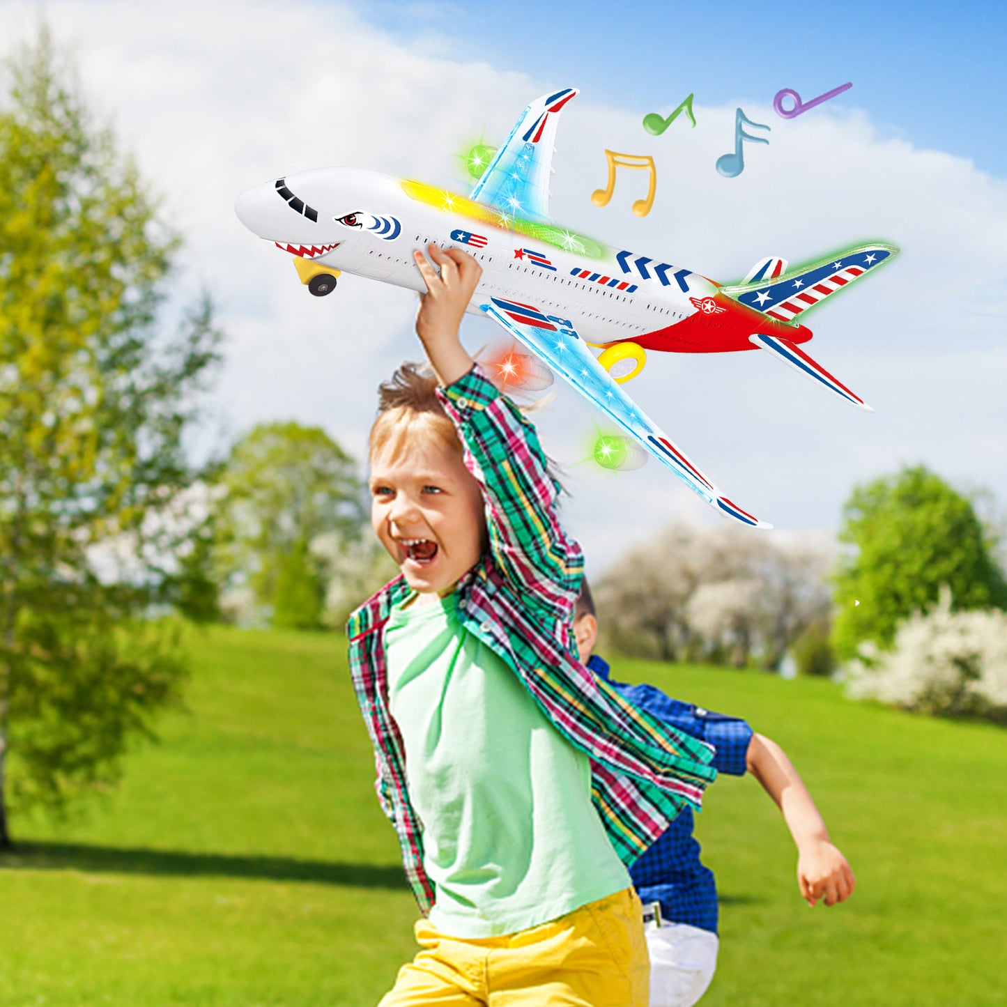 Big Planes Toys for 3 4 5 6 8 Year Old Boys Girls,Toddler Toys, Airplane Model with LED Lights and Sounds and Universal Wheel, Sensory Toddler Autism Toys for Kids Birthday Festive Days Gift, Red