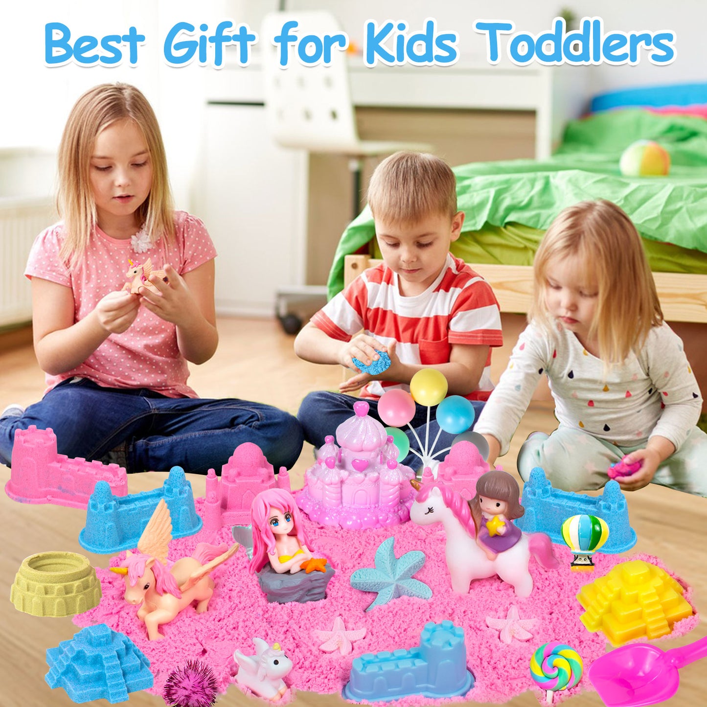 Unicorn Sensory Bin,Play Sand Kit for Girls,Unicorn Toys for Kids,Castle Moulds,Toddler Activities and Sensory Bin Fillers for Toddlers 3+
