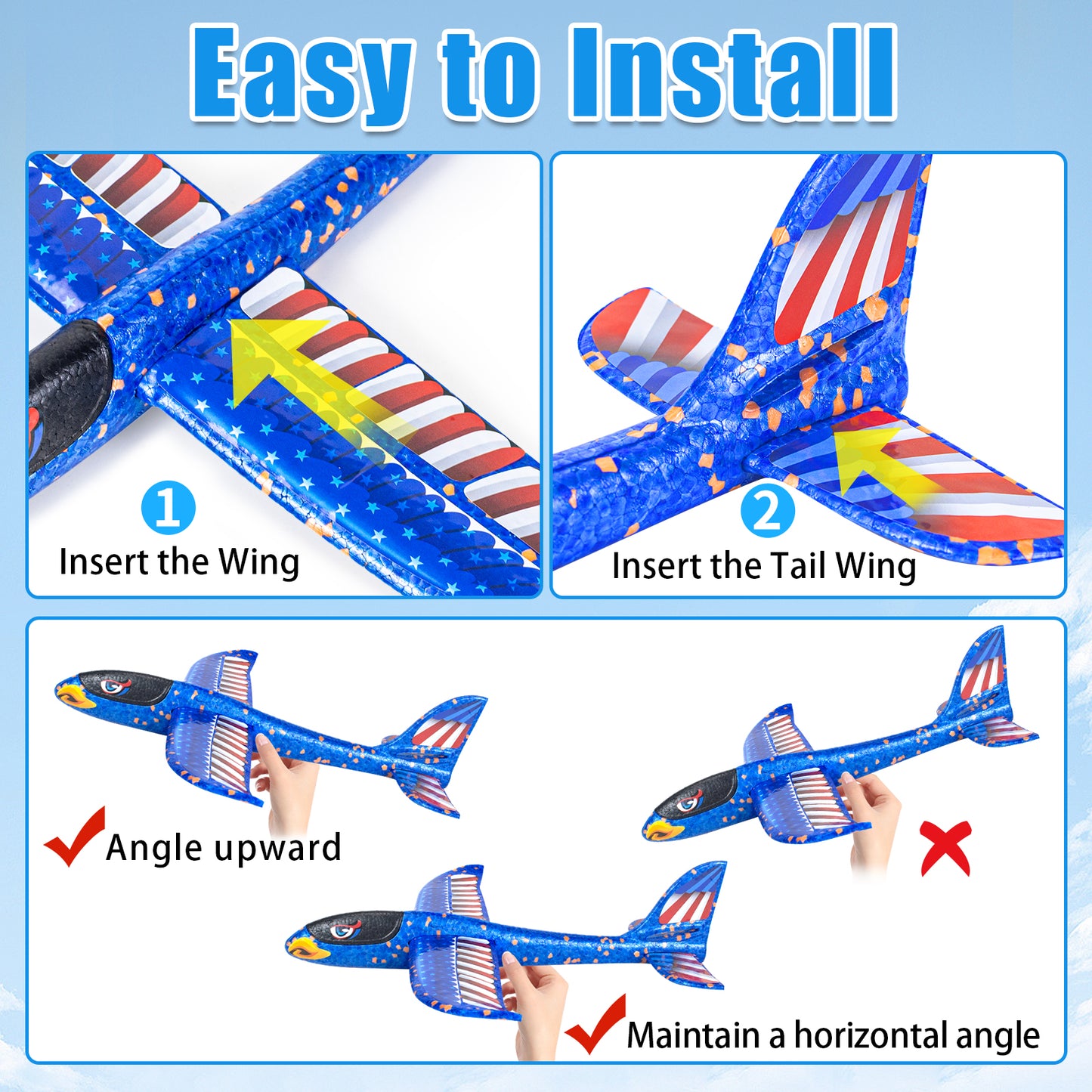 Foam Gliders Plane For Kids, Large Airplane Toy Polystyrene Aeroplane Toys Flying Gliders, Manual,Inertia and Durable Suitable for Family Outdoor Sport