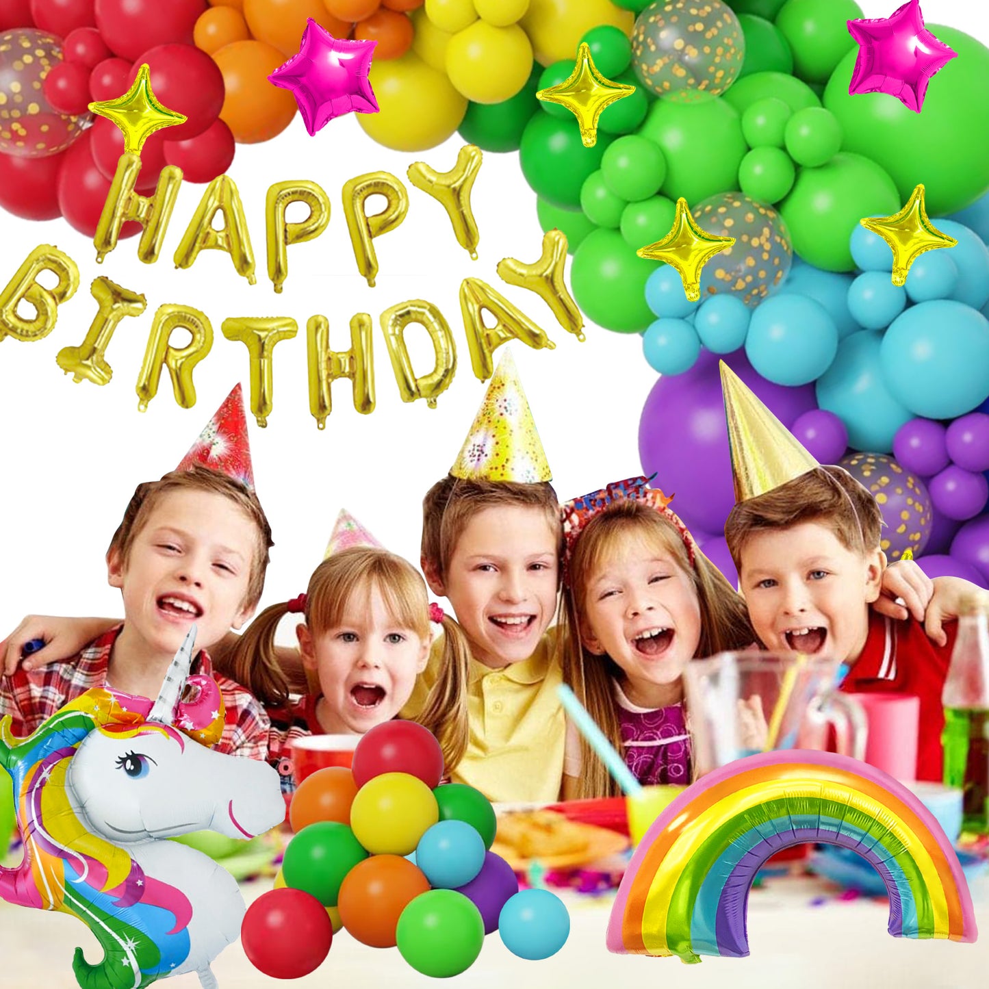 Unicorn Birthday Party Decorations Girl, Pastel Macaron Birthday Balloons with 3D Unicorn, Confetti Balloons, Happy Birthday Banner, Unicorn Cake Toppers Tablecloth for Birthday Decorations Girls