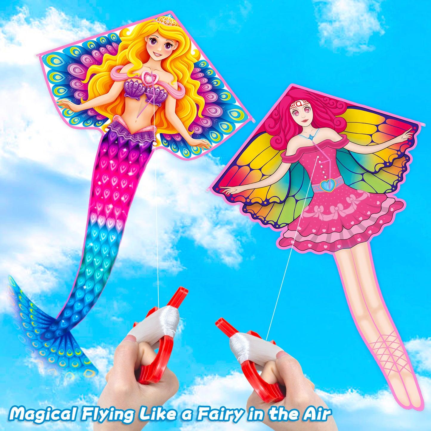 Kites for Kids Ages 4-8 8-12 | Large Blue Fairy Kites Girls Boys Adults, Easy to Fly & Assembled, Great Gift for Easter Travel Beach