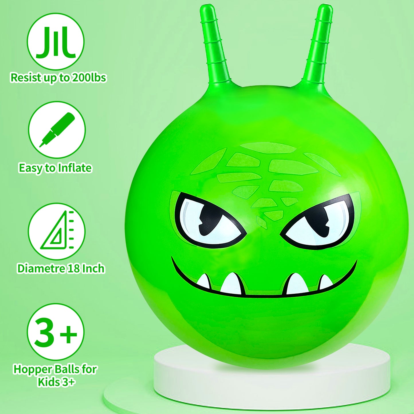 Kids Bounce Balls - 18" Bouncing Ball with Handle, Large Bouncy Jumping Balls for Boys Girls Balance Jump Games,Toddlers Toys Inflatable Ball for Party Favors | Outdoor | Indoor Games-Green