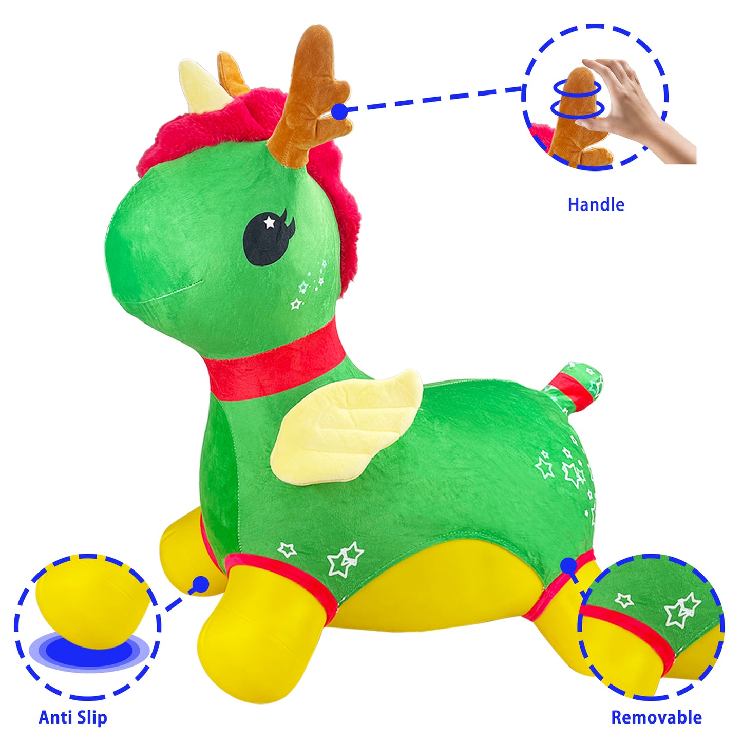Bouncy Horse - Baby Toys Inflatable Plush Bouncing Dinosaur Hopper, Indoor Outdoor Toys Ride On Animal with Pump for Boys Girls Toddlers Birthday Party Gifts