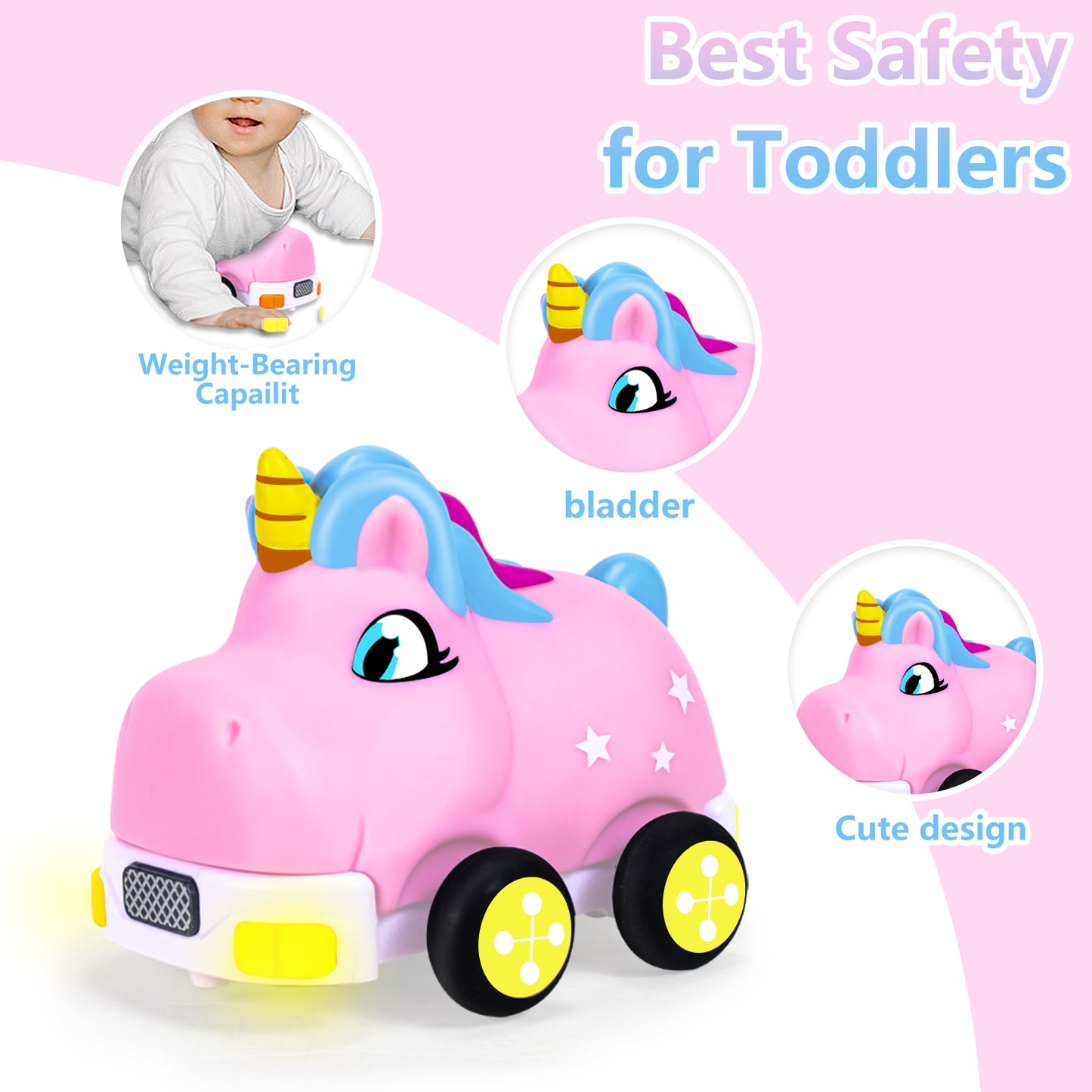 Remote Control Cars,Kids RC Car Toy for Toddlers Boys 1 2 3 Years Old,Cartoon Cars with Lights and Music Birthday Gifts for Boys Girls Age 1-3