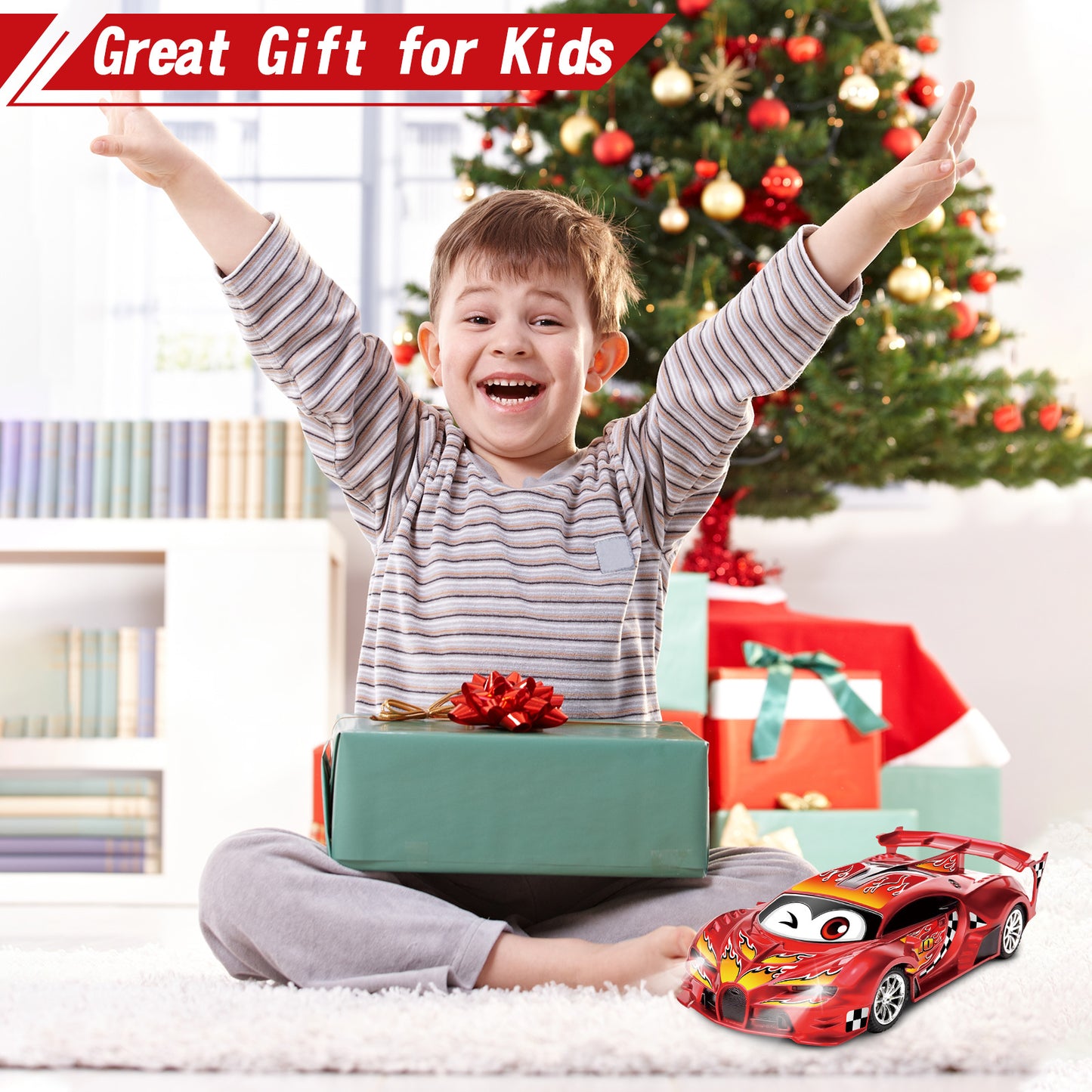 Remote Control Cars Toys for 3 4 5 6 7 8 Year Old Boys 1:18 High Speed Sports Racing Drift RC Car with LED Light Boys Girls Gifts Age 3-12 Kids Toy Birthday Presents Indoor Outdoor Game