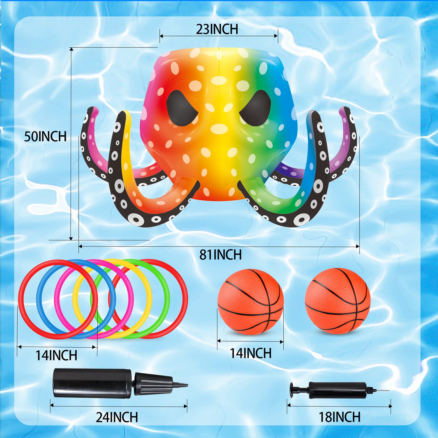 Octopus Pool Toys, Inflatable Basketball Hoop| Ring Toss Game for Indoor Outdoor Play, Cool Summer Toys for Ages 3 4 5 6 7 8 Year Old Boys Girls Adults Family Party Gift