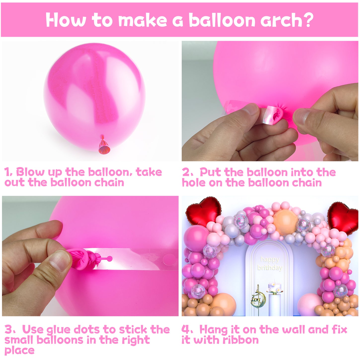 Pink Balloon Arch Kit, White Pastel Pink Metallic Party Balloons Garland Kit for Birthday Baby Shower Wedding Anniversary Carnival Party Decorations Supplies