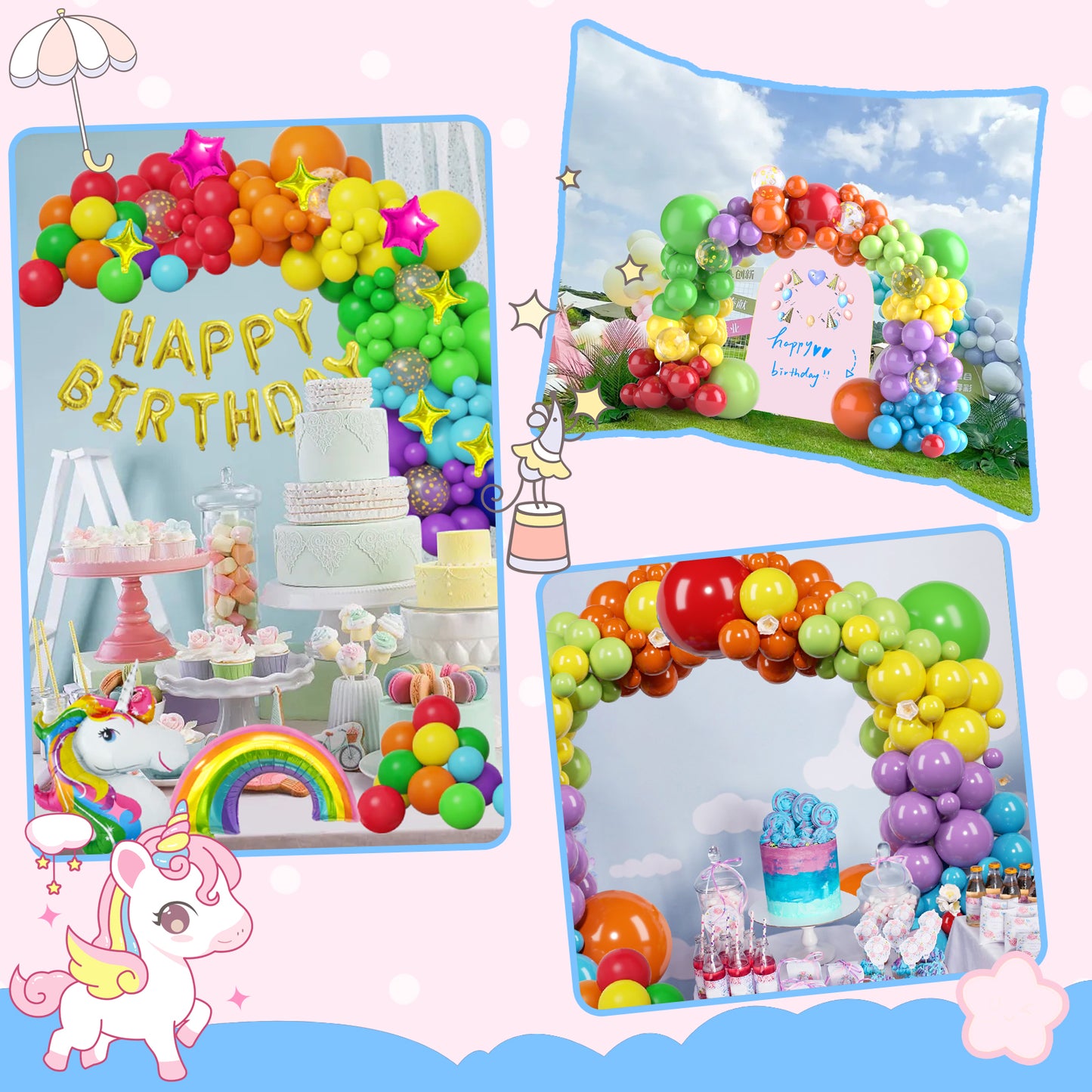 Unicorn Birthday Party Decorations Girl, Pastel Macaron Birthday Balloons with 3D Unicorn, Confetti Balloons, Happy Birthday Banner, Unicorn Cake Toppers Tablecloth for Birthday Decorations Girls