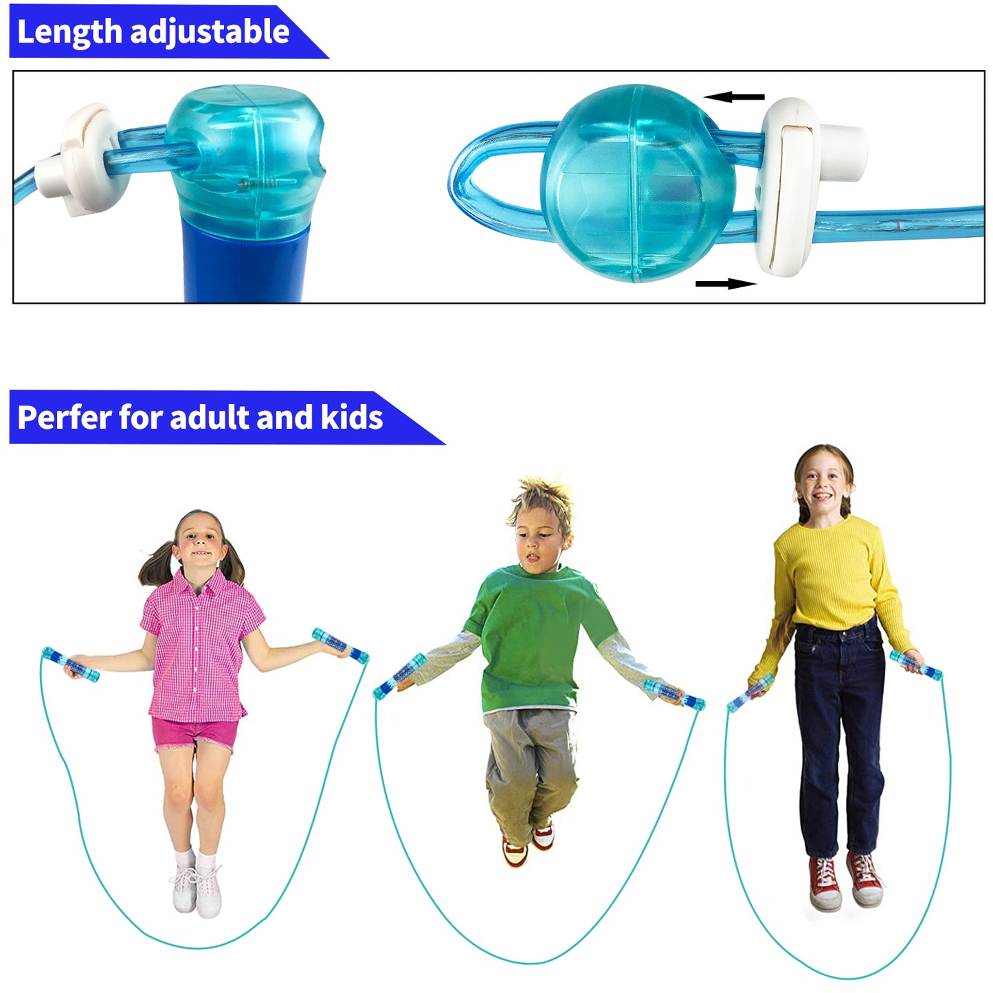 Jump Rope for Kids Ages 4-8-12+, Adjustable Size Led Jump Rope Light Up Skipping Rope with Colorful Lights for Teens Adults Glow Party Favor Outdoor Indoor Exercise Fitness Activity - Blue