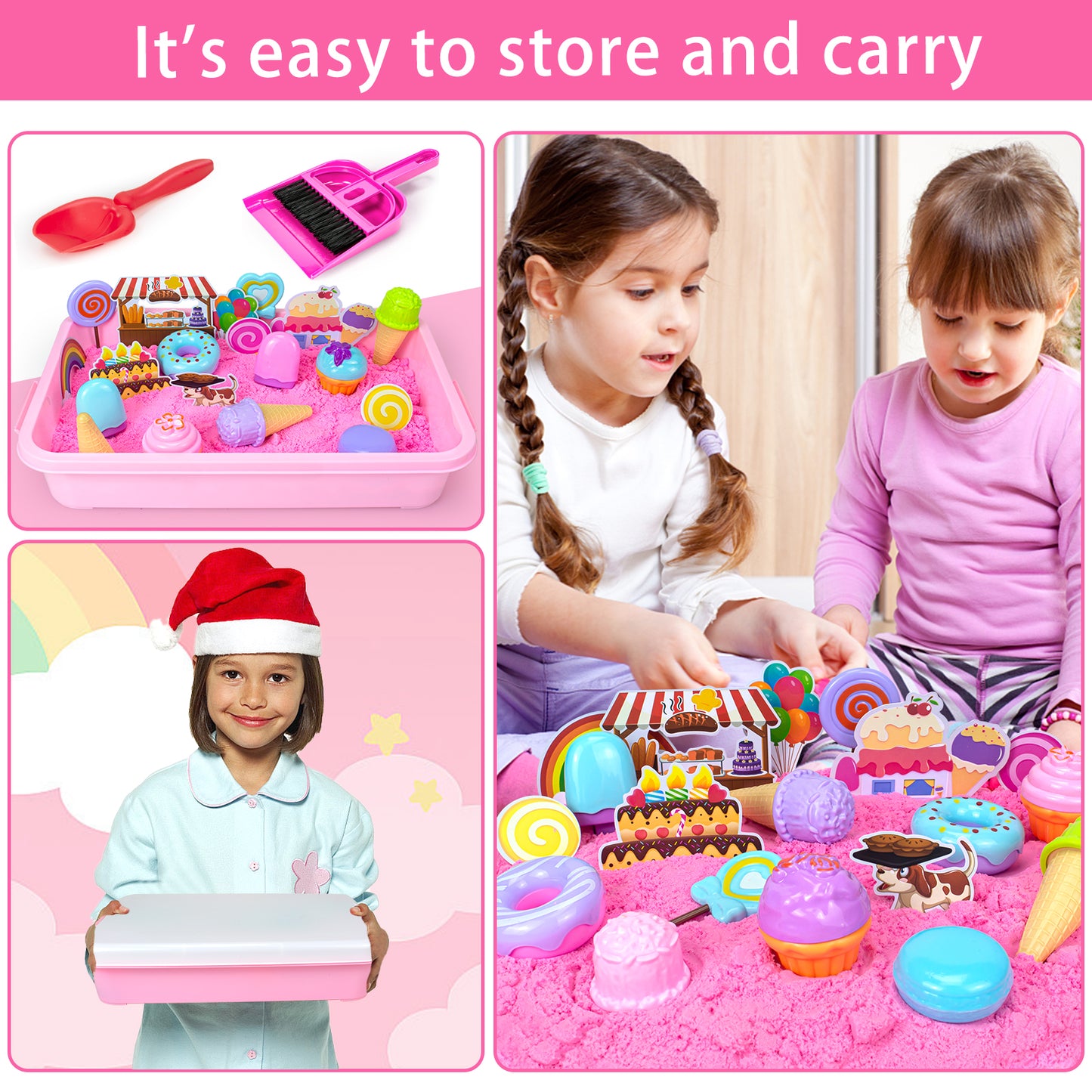 Ice Cream Play Sand Kit, Sensory Bin Toy for Kids, Sandbox Set Toys with Magic Sands, Ice Cream & Cake Models and Tools Creativity Gift Indoor Outdoor Play for Boys Girls Ages 3+