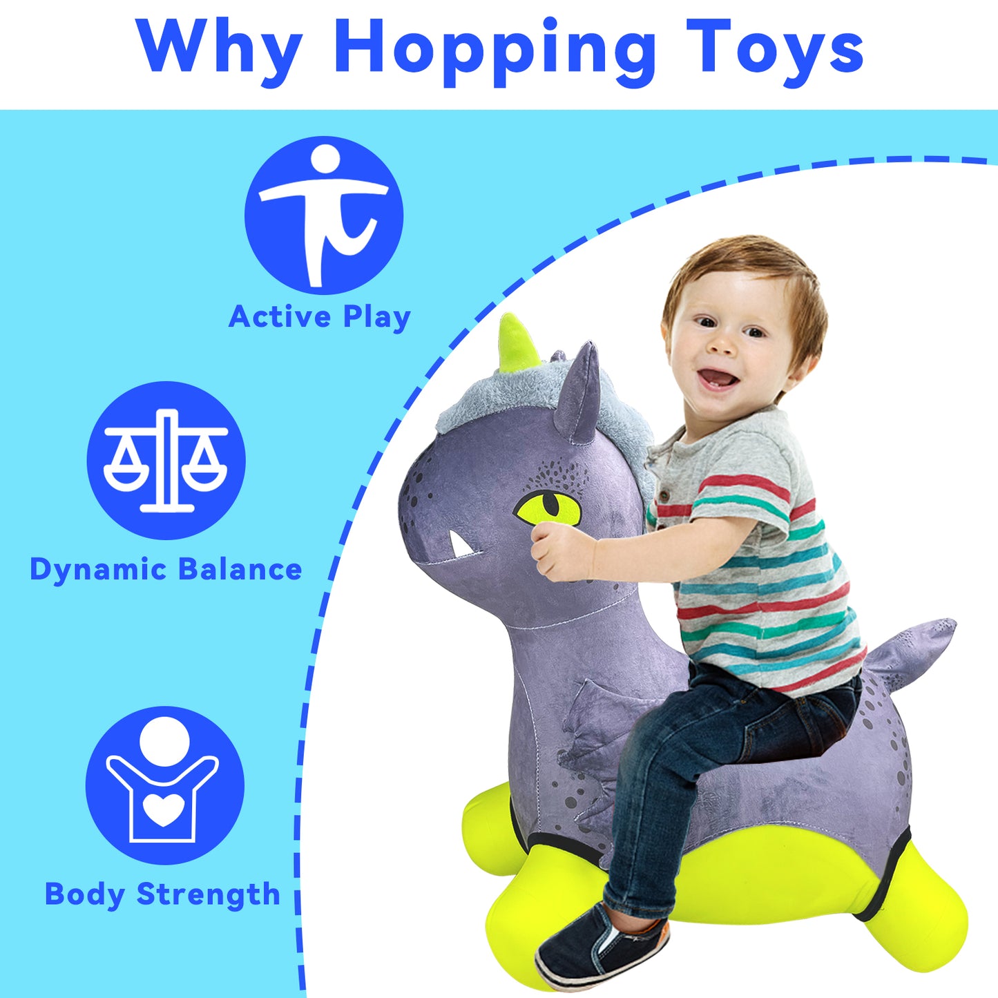 Bouncy Horse - Baby Toys Inflatable Plush Bouncing Dinosaur Hopper, Indoor Outdoor Toys Ride On Animal with Pump for Boys Girls Toddlers Birthday Party Gifts