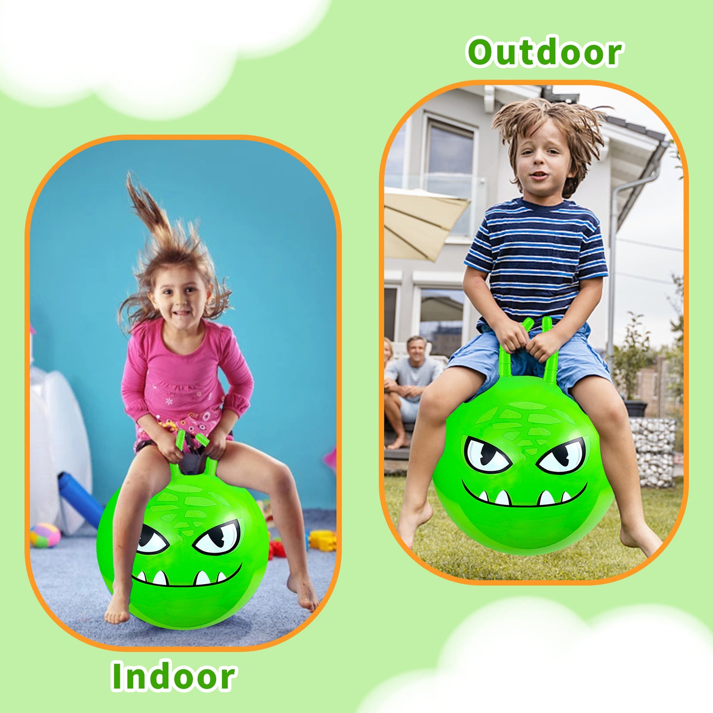 Kids Bounce Balls - 18" Bouncing Ball with Handle, Large Bouncy Jumping Balls for Boys Girls Balance Jump Games,Toddlers Toys Inflatable Ball for Party Favors | Outdoor | Indoor Games-Green