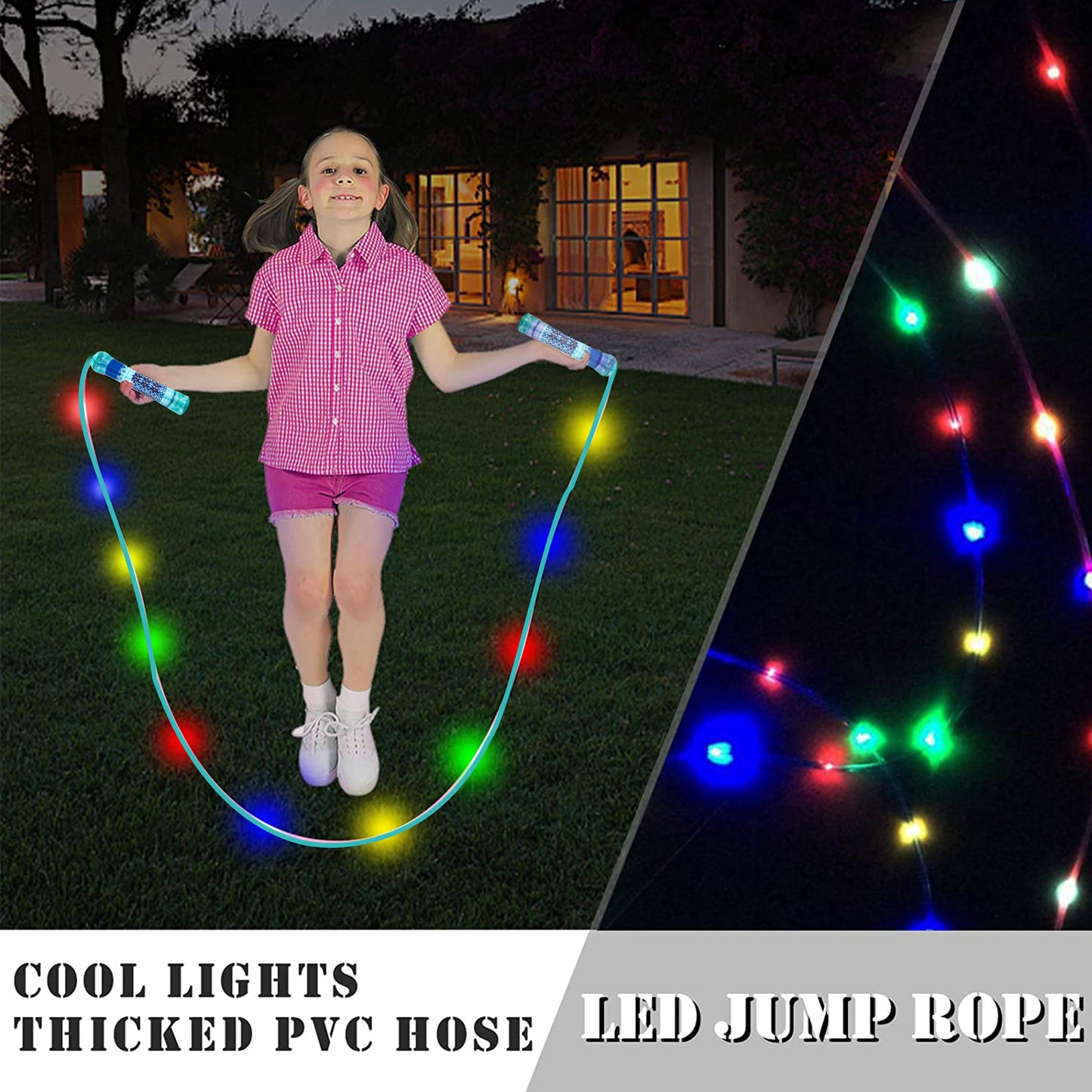 Jump Rope for Kids Ages 4-8-12+, Adjustable Size Led Jump Rope Light Up Skipping Rope with Colorful Lights for Teens Adults Glow Party Favor Outdoor Indoor Exercise Fitness Activity - Blue