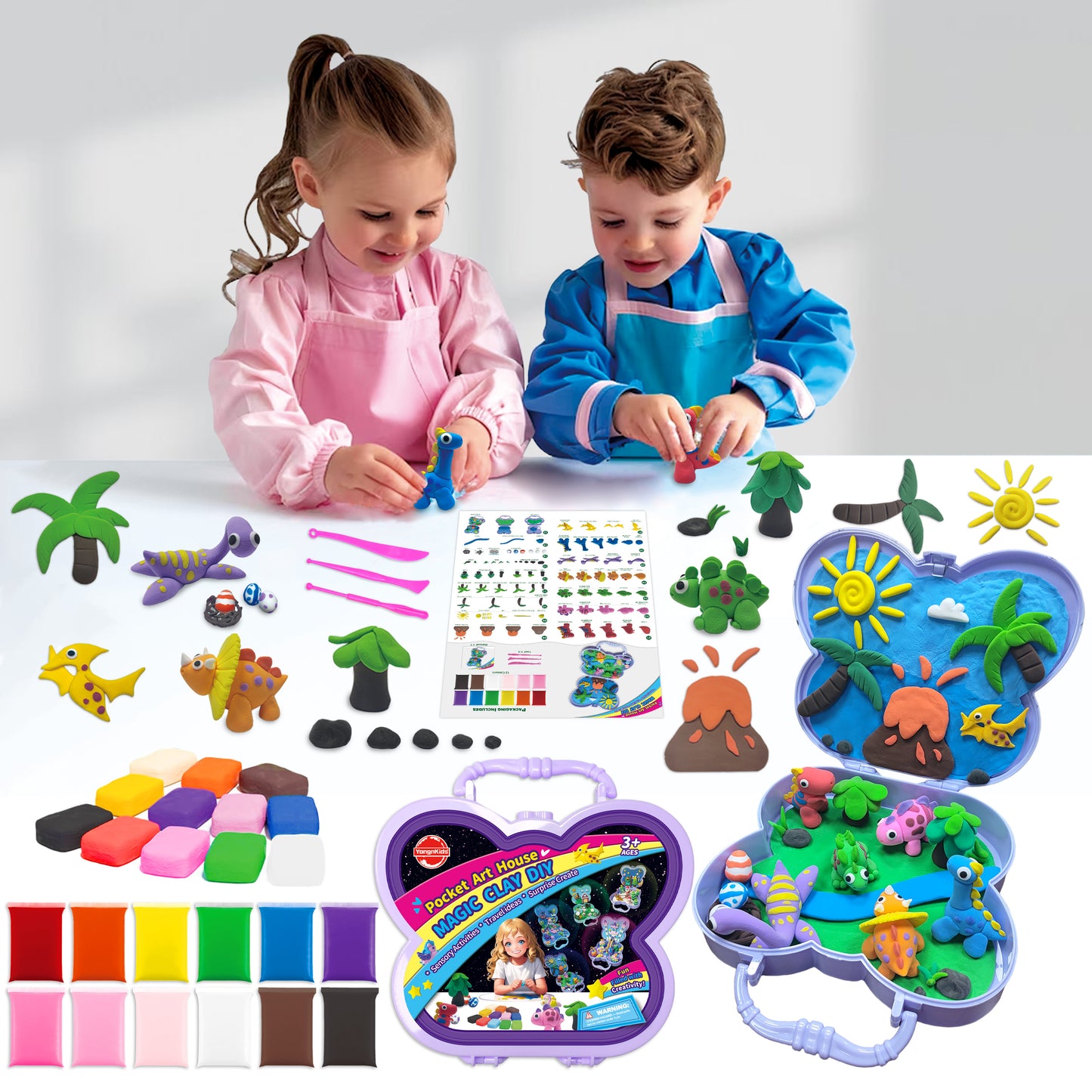 Air Dry Clay With Storage Box ,12 Colors Modelling Clay with 3 Tools & Project Booklet,DIY Creative Ultra Soft Light Magic Clay,Arts and Crafts Kits for Kids Boys Girls Toys