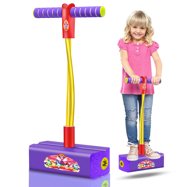 Foam Pogo Stick for Kids Toddlers, Durable and Fun Jumper with Unicorn or Dinosaur Stickers for Girls Ages 3 and up, Indoor | Outdoor | Garden Games | Party Favors Jumping Gift,Purple