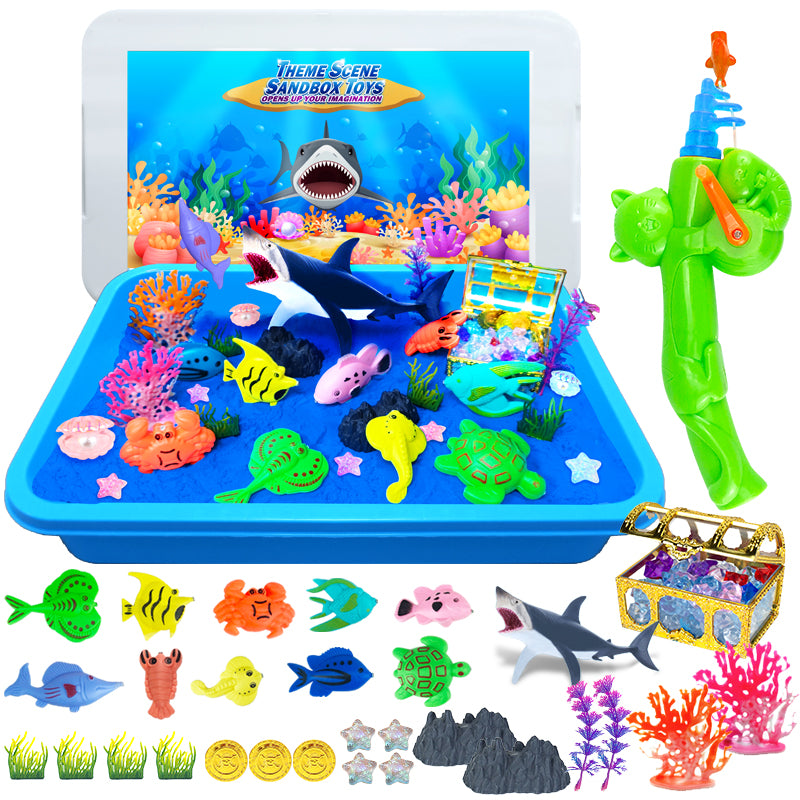 New 2nd generation stereo Sandbox Toy Sensory Bin Toy for Kids-Go Fishing Toys and Play Sand Kit for Boy,Sensory Bin Filler and Toddler Activities for Boys and Girls Ages 3-6+