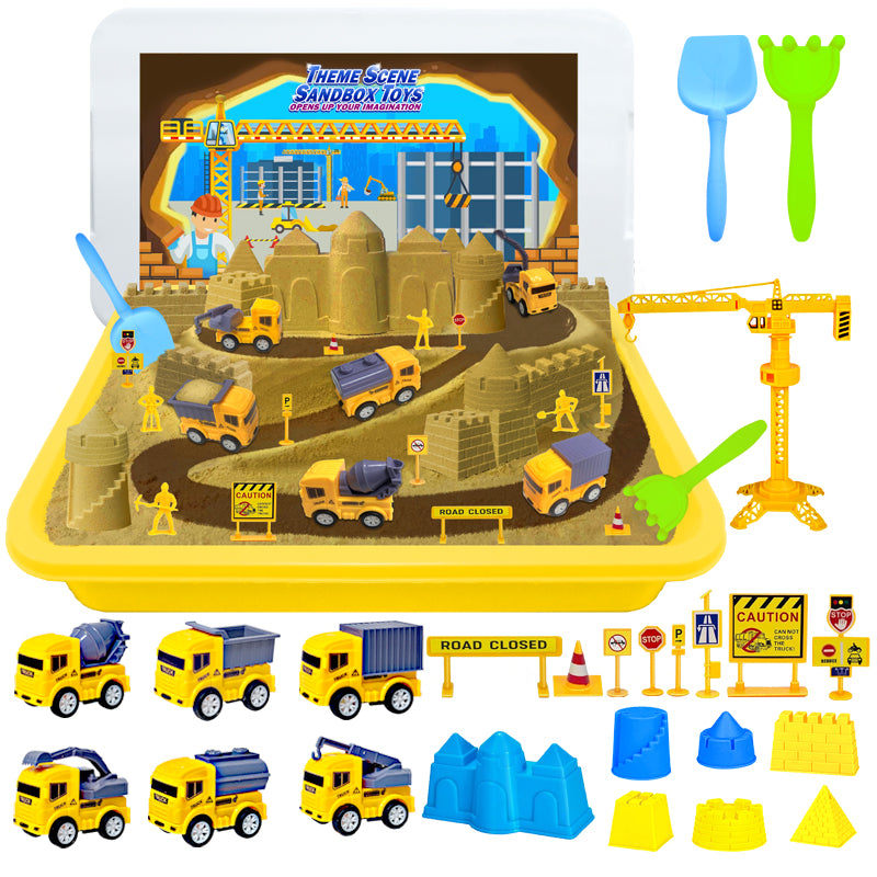 Magic Play Sand for Kids Construction Toys Sandbox with  Accessories and Glowing Stones Play Sand Toys for Boys Girls 3 4 5 6 7 8 Year Old Sensory Bin Learning Gifts
