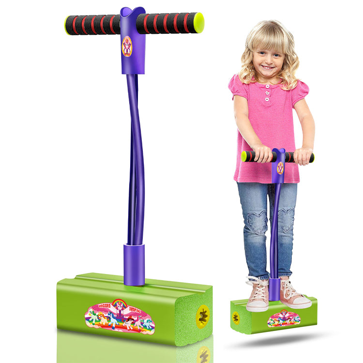 Foam Pogo Stick for Kids Toddlers, Durable and Fun Jumper with Unicorn or Dinosaur Stickers for Girls Ages 3 and up, Indoor | Outdoor | Garden Games | Party Favors Jumping Gift,Purple