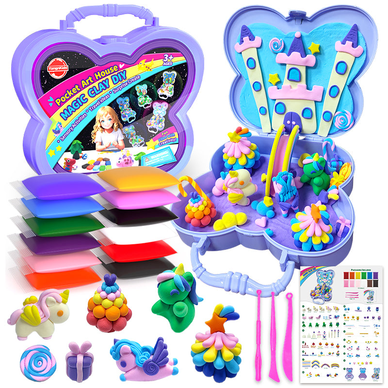 Air Dry Clay With Storage Box ,12 Colors Modelling Clay with 3 Tools & Project Booklet,DIY Creative Ultra Soft Light Magic Clay,Arts and Crafts Kits for Kids Boys Girls Toys