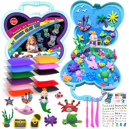 Air Dry Clay With Storage Box ,12 Colors Modelling Clay with 3 Tools & Project Booklet,DIY Creative Ultra Soft Light Magic Clay,Arts and Crafts Kits for Kids Boys Girls Toys