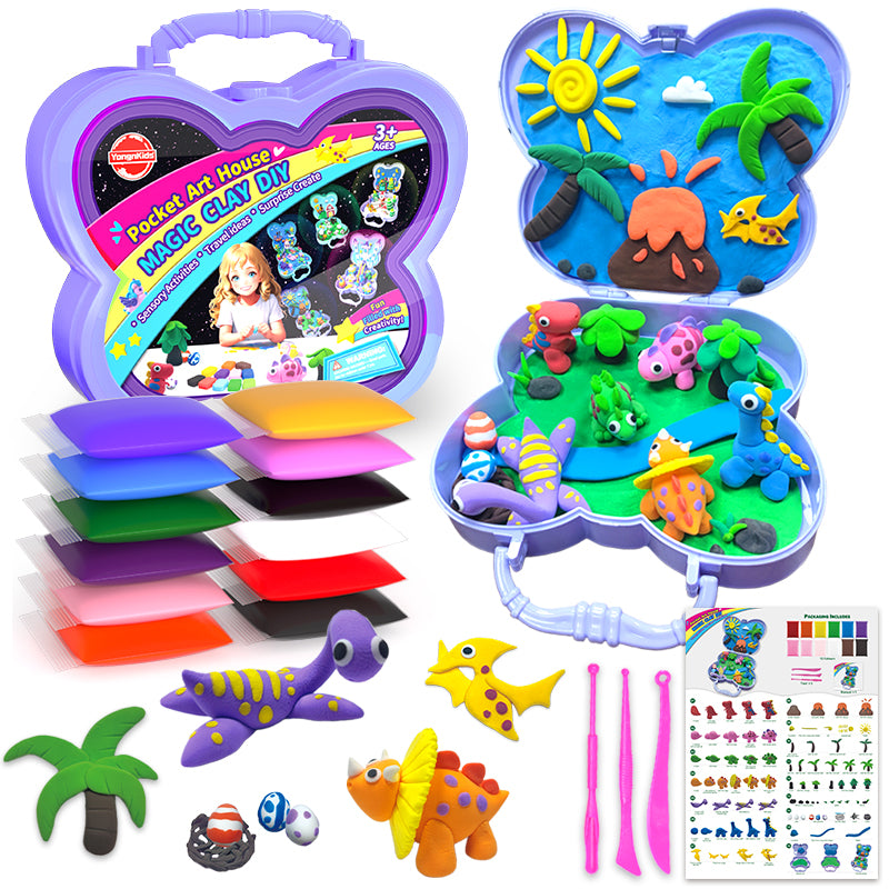 Air Dry Clay With Storage Box ,12 Colors Modelling Clay with 3 Tools & Project Booklet,DIY Creative Ultra Soft Light Magic Clay,Arts and Crafts Kits for Kids Boys Girls Toys