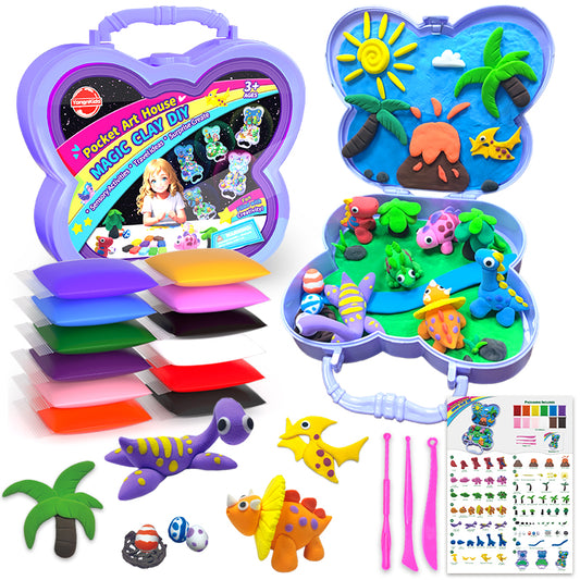 Air Dry Clay With Storage Box ,12 Colors Modelling Clay with 3 Tools & Project Booklet,DIY Creative Ultra Soft Light Magic Clay,Arts and Crafts Kits for Kids Boys Girls Toys