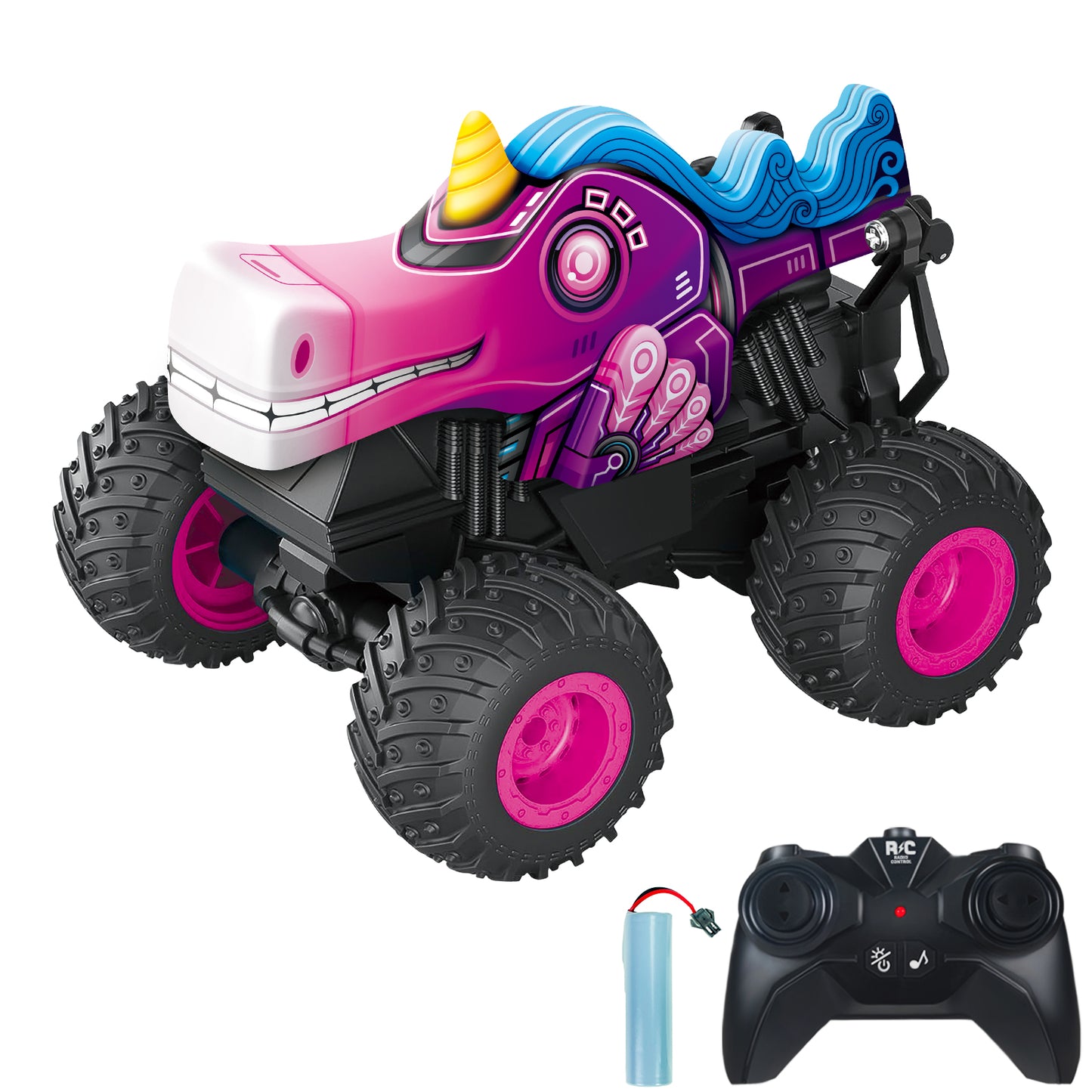 Remote Control Monster Car, All Terrain Remote Control Monster Truck, RC Monster Car Toy Truck with Music LED Light, RC Monster Truck for Boys 4-7 8-12 Girls Kids