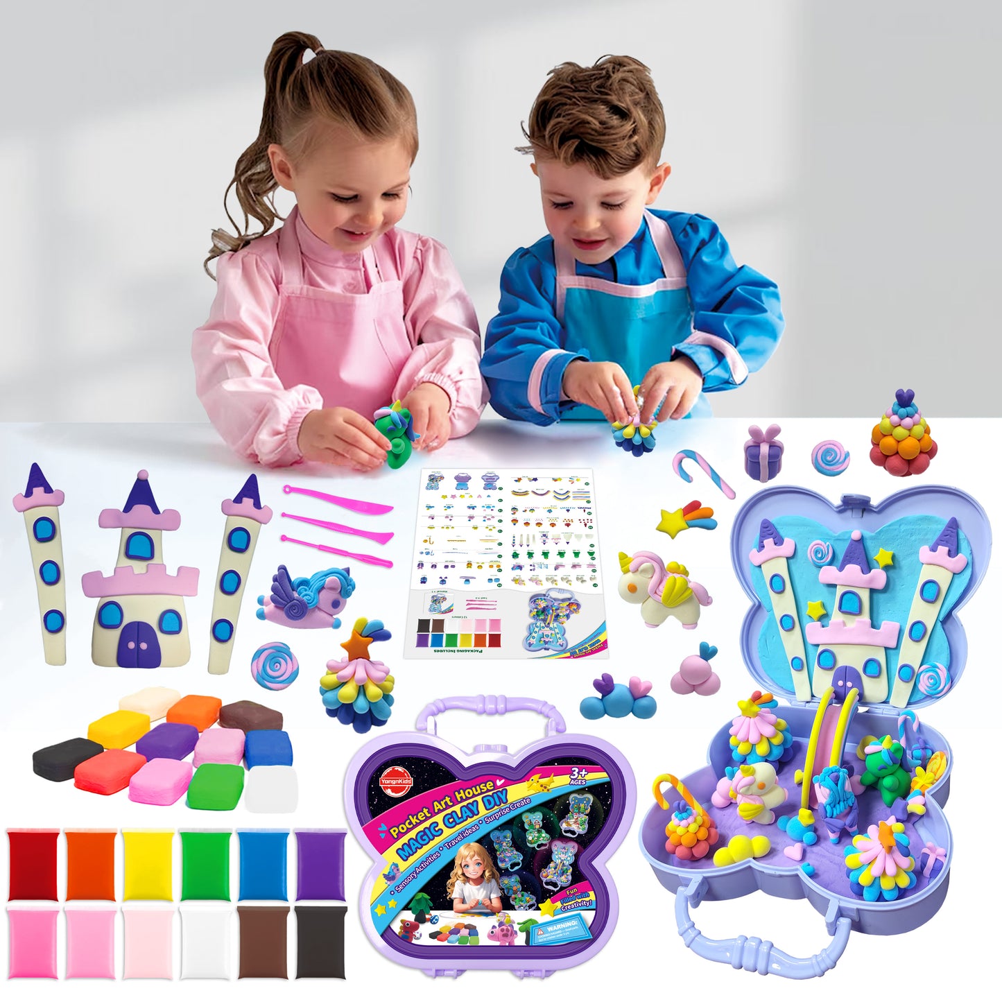 Air Dry Clay With Storage Box ,12 Colors Modelling Clay with 3 Tools & Project Booklet,DIY Creative Ultra Soft Light Magic Clay,Arts and Crafts Kits for Kids Boys Girls Toys