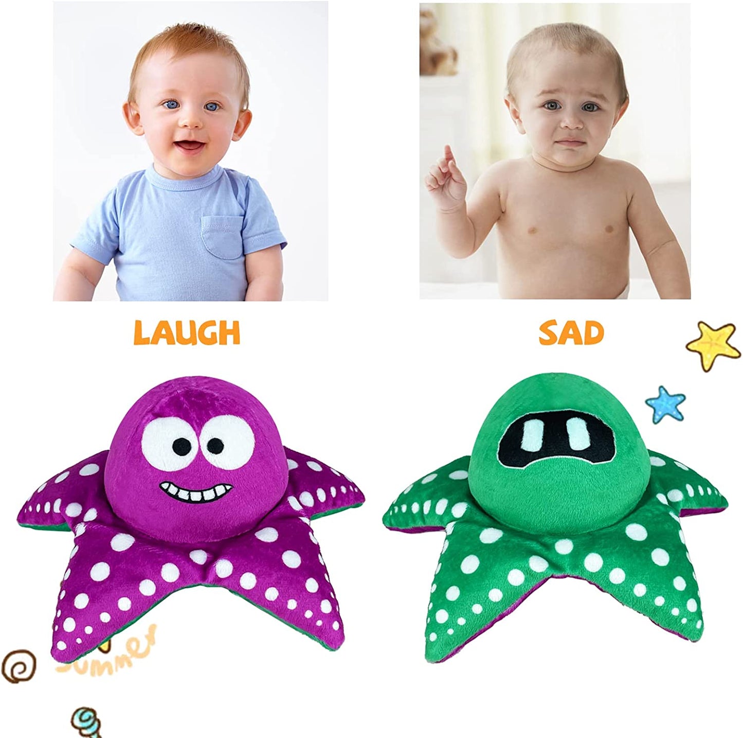 Ynybusi Reversible Plushie | Reversible Octopus Friends Starfish & Crab Stuffed Animal Plush Toys- Purple/Green/Pink/Red | Mood Plush Toys Copyright 2022 News (Starfish+Crab