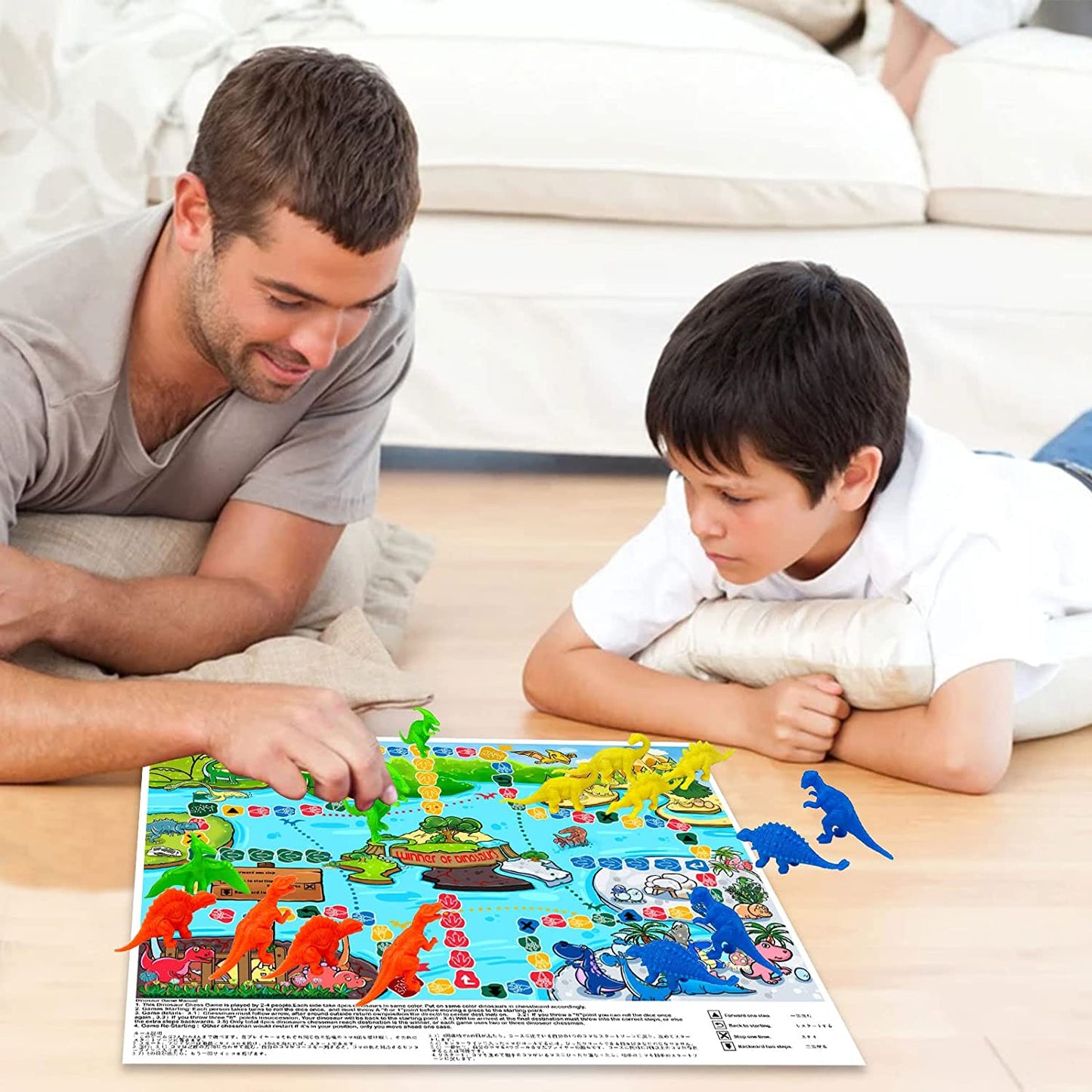 Blooming lilies Dinosuar Toys Flying Chess Travel Playset for 3 4 5 6 Years olds Boys Girls Kids - with Solid Dinosaurs Figures and Park Map,Great Board Game Adults