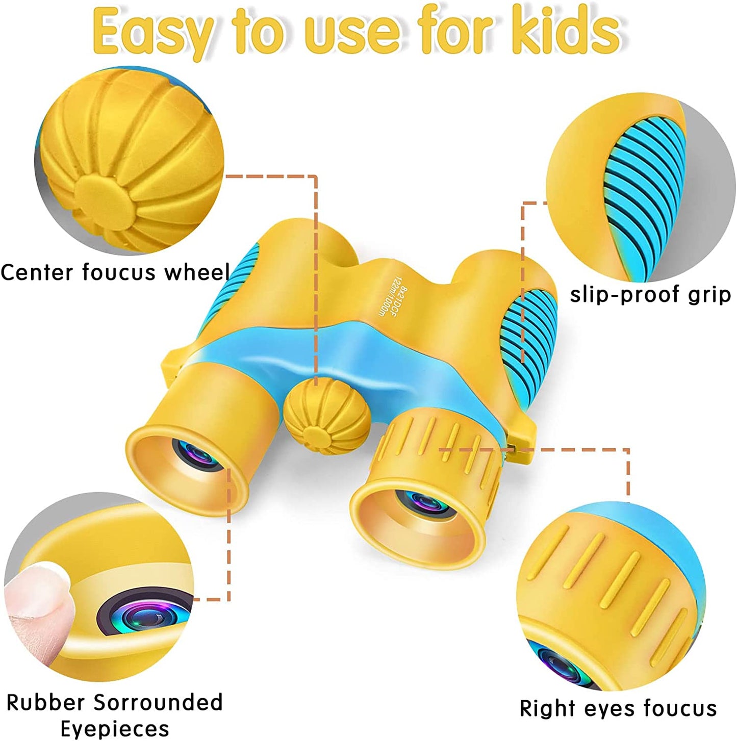 Binoculars for Kids, Kids Binoculars Gifts for 3-12 Years Boys and Girls, Shockproof Compact Binoculars for Bird Watching, Travel, Camping, Yellow