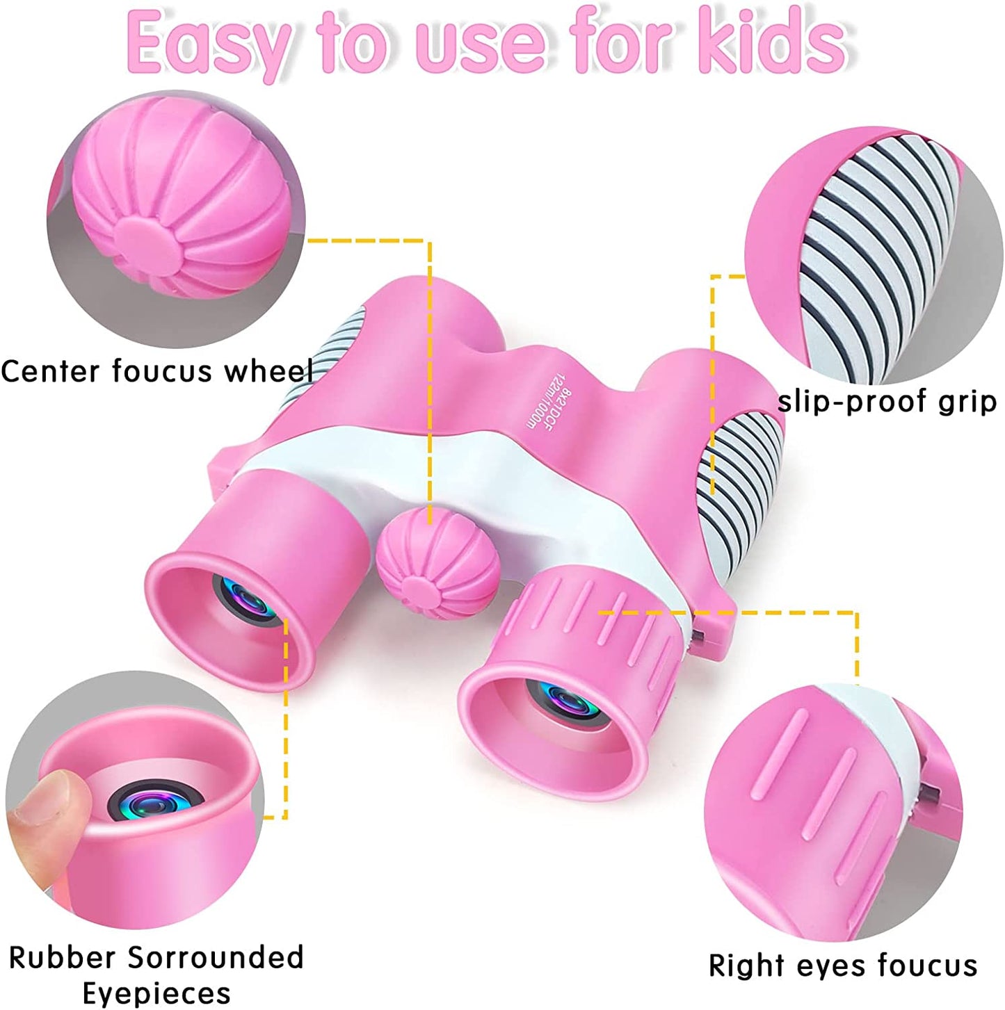 Binoculars for Kids, Kids Binoculars Gifts for 3-12 Years Boys and Girls, Shockproof Compact Binoculars for Bird Watching, Travel, Camping, Pink