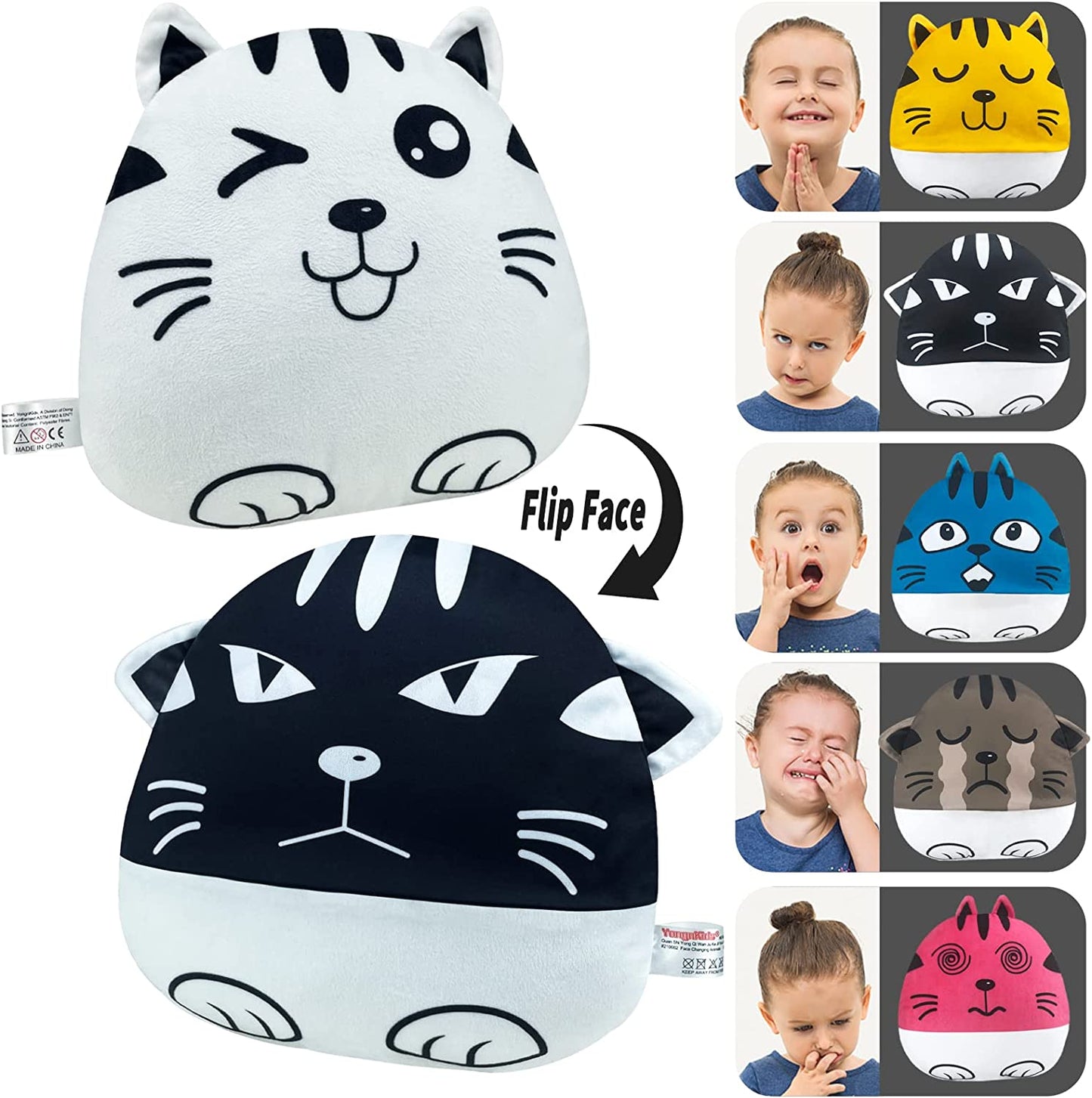 The Original Six Faces Cat Plushie Toys- Sensory Fidget Toy for Stress Relief- A Soft Stuffed Animal Plush Toy That Understands Your Kid's Mood Better!