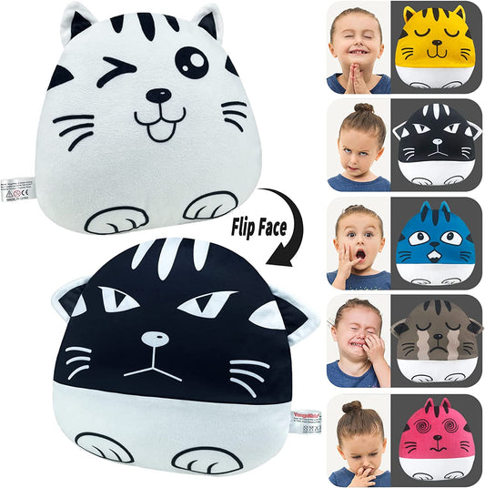 The Original Six Faces Cat Plushie Toys- Sensory Fidget Toy for Stress Relief- A Soft Stuffed Animal Plush Toy That Understands Your Kid's Mood Better!